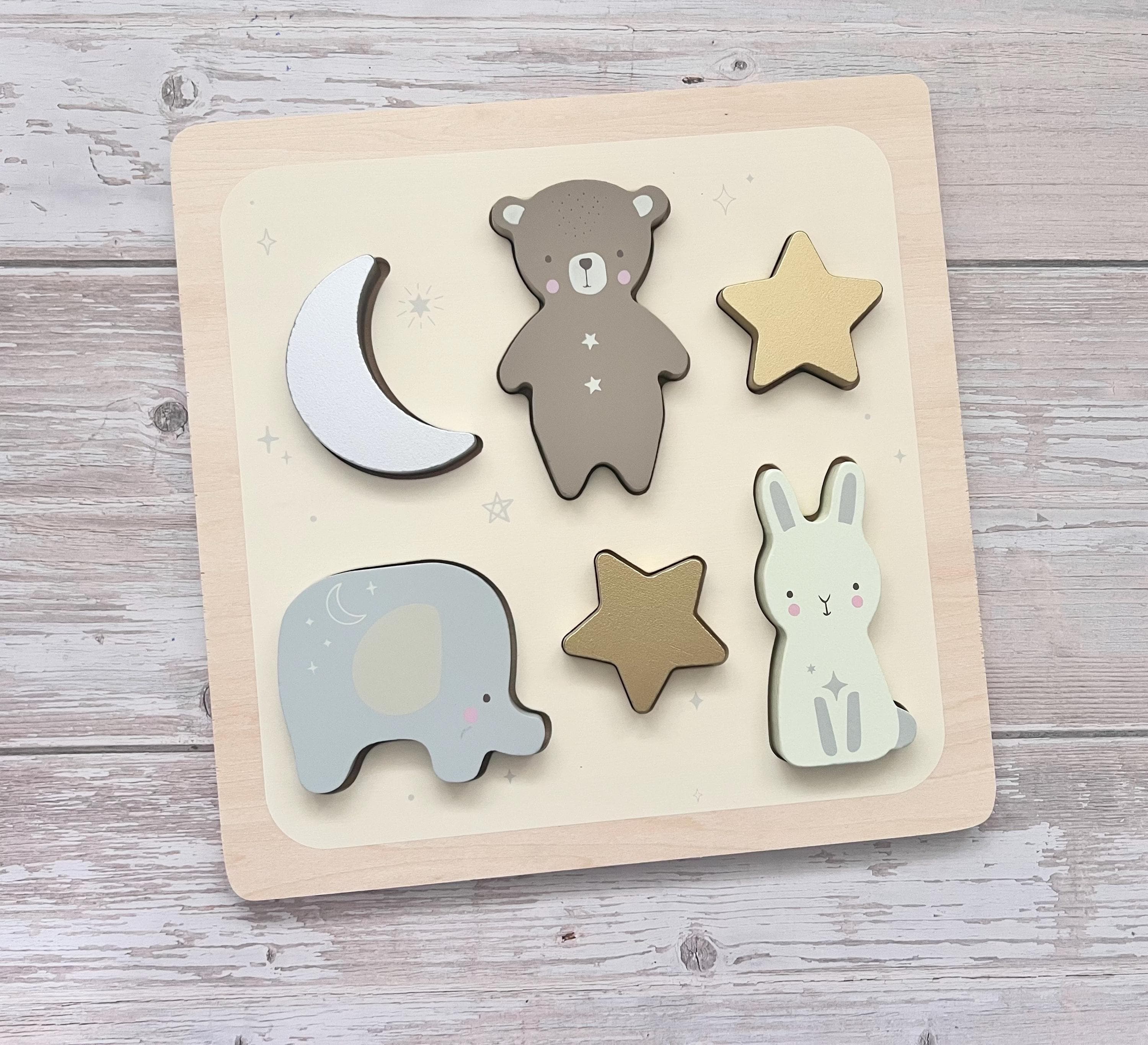 Wooden Baby Puzzles | Wooden Animal Puzzle | First Birthday Gift | New Baby Gift | Bear Nursery Decor