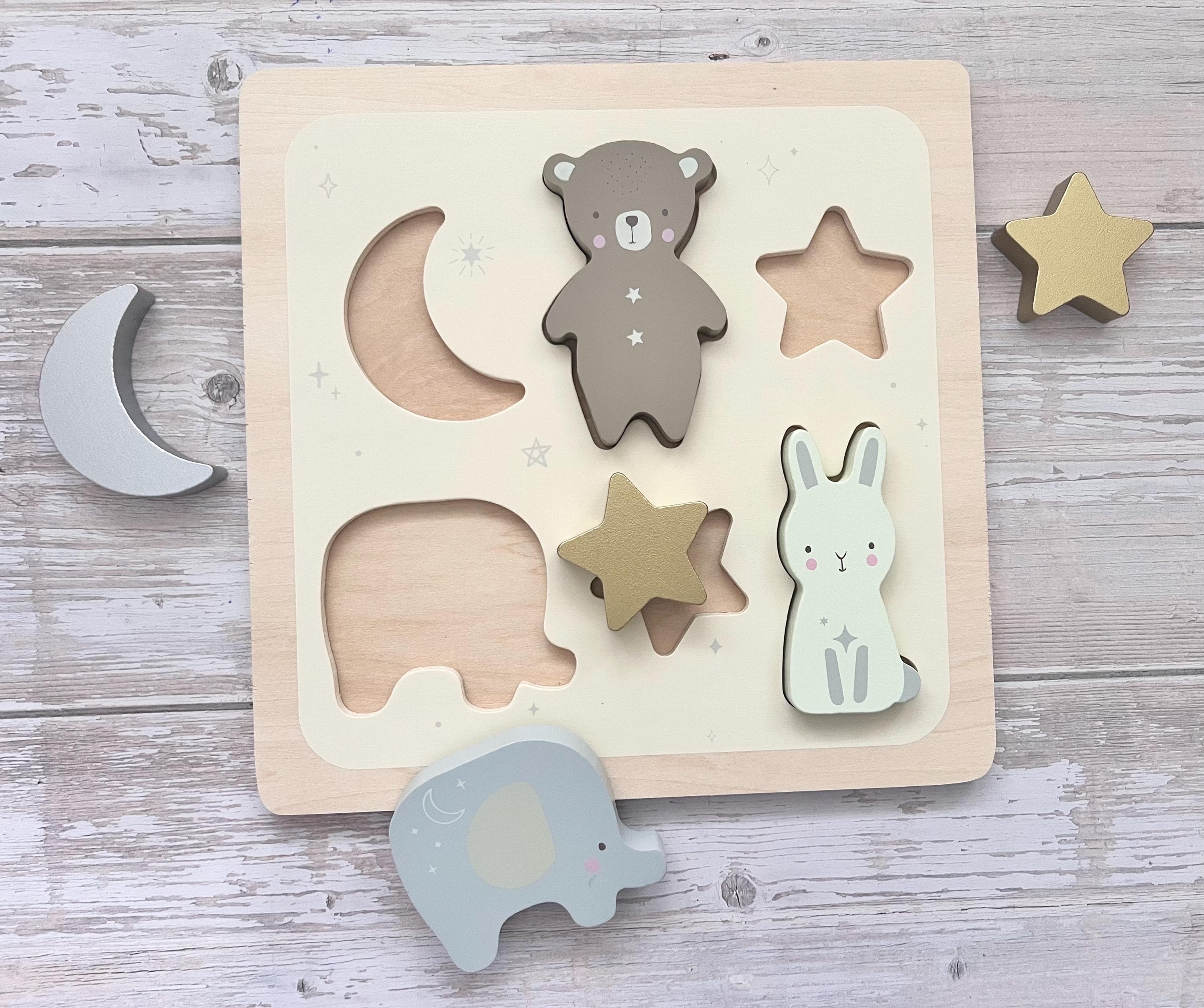 Wooden Baby Puzzles | Wooden Animal Puzzle | First Birthday Gift | New Baby Gift | Bear Nursery Decor - image 3
