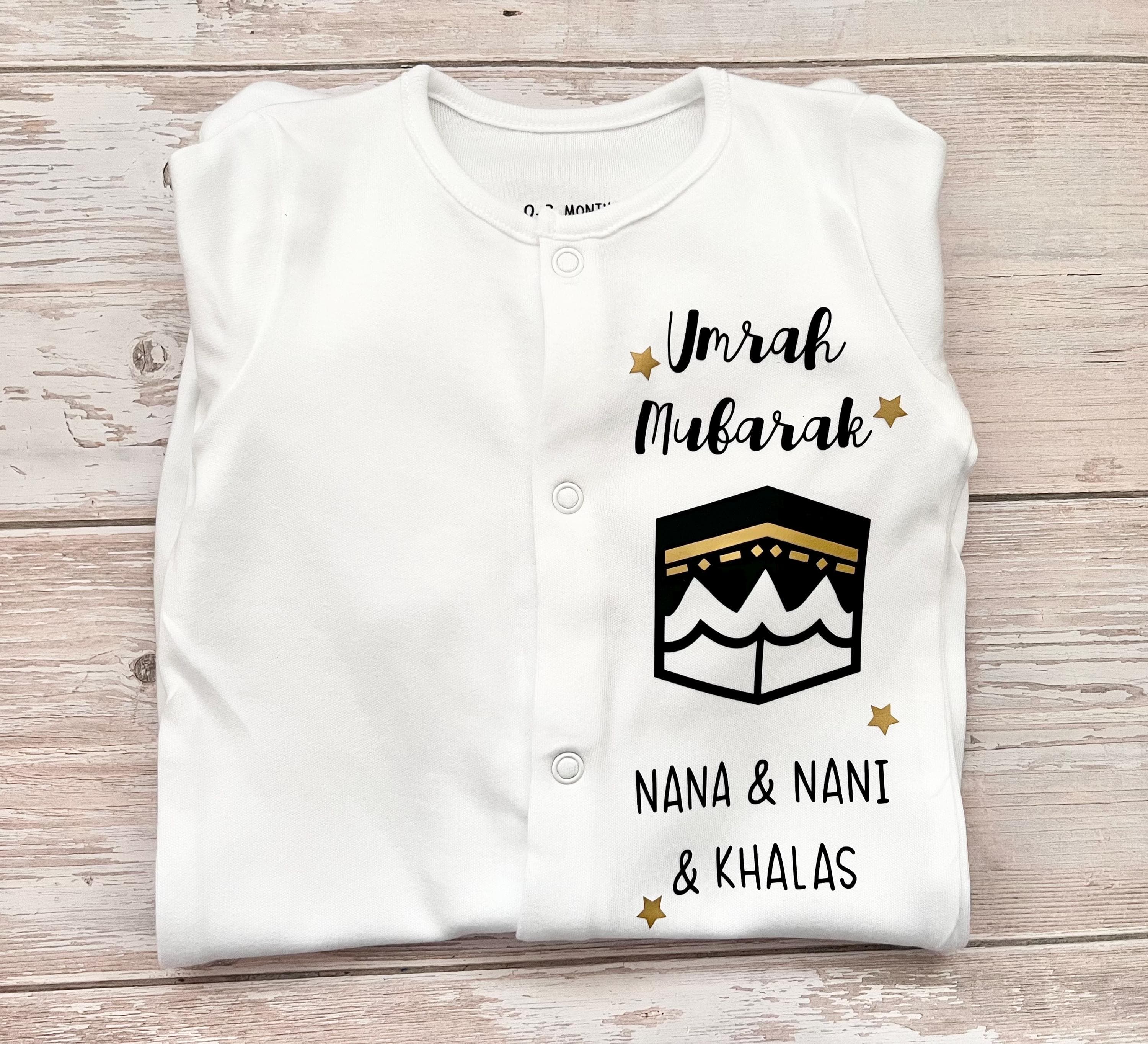 Umrah Mubarak Baby Grow | Personalised Hajj And Umrah Gifts | Islamic Baby Gifts | Hajj Mubarak Gifts From Baby | Hajj Gift | Phupho Chachu