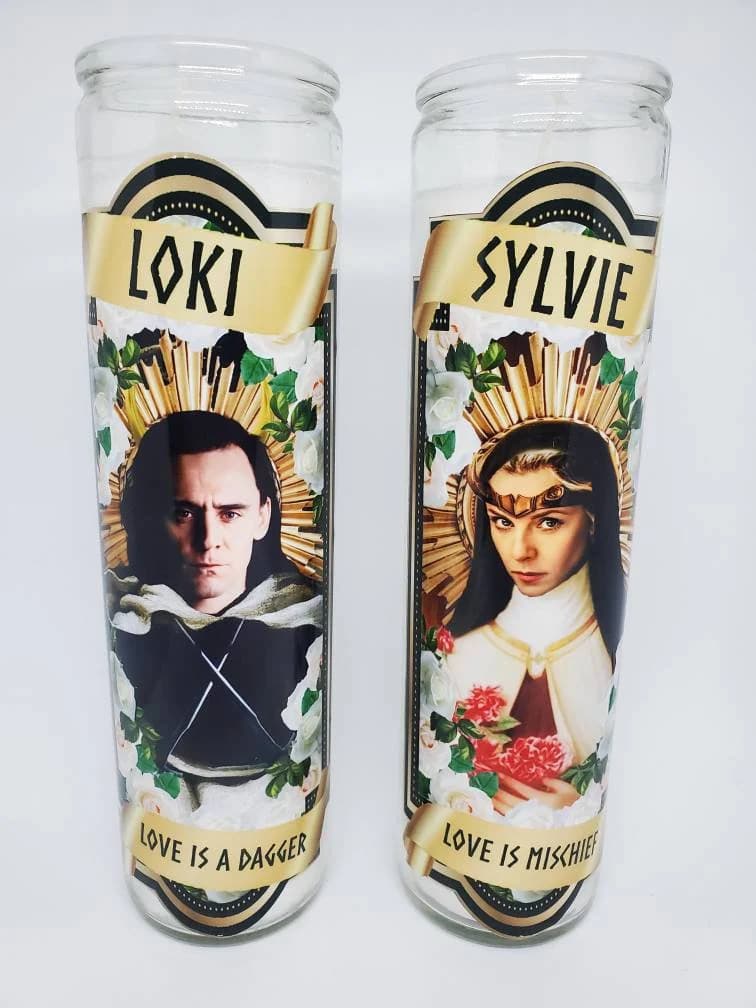 Loki Inspired Saint Candle// Sylvie// Love Is Mischief// Love Is A Dagger// Series// Prayer Candle// Fandle// Fandom Devotion
