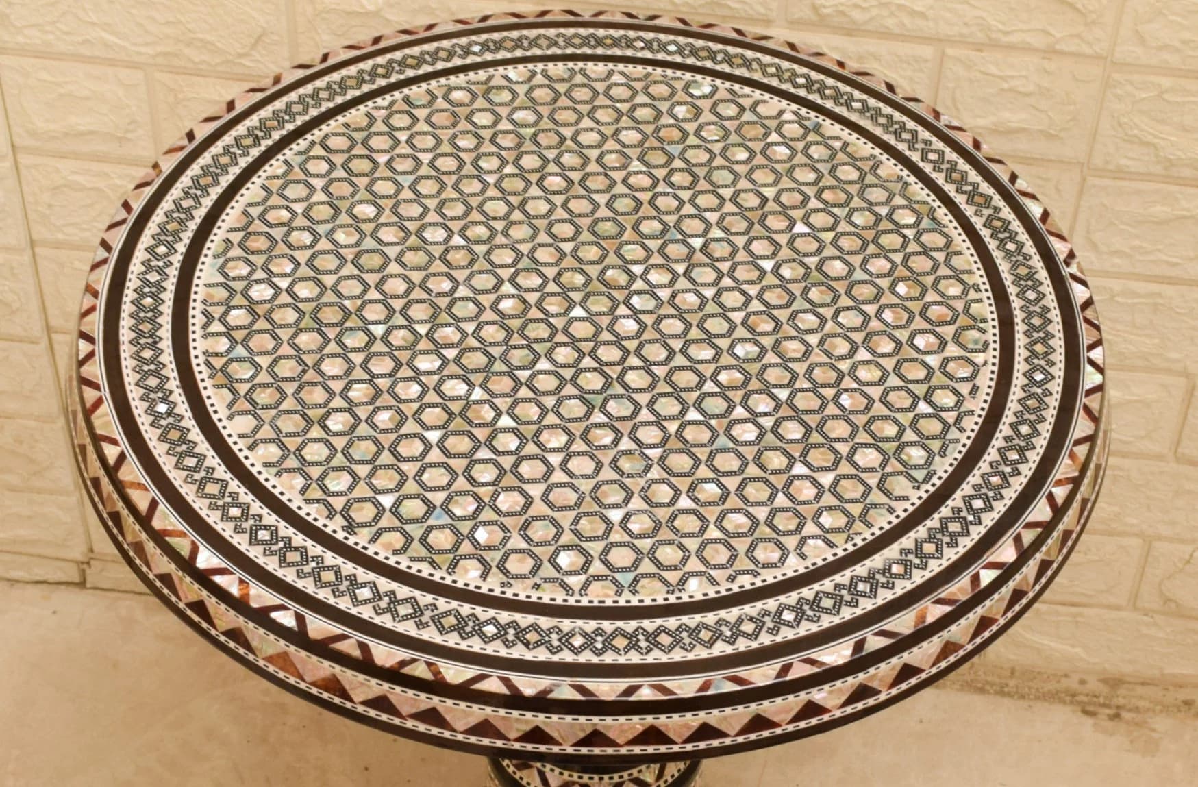Handmade Egyptian Mother of Pearl Inlaid Coffee Table - 20" Round Mosaic Side Table - image 5