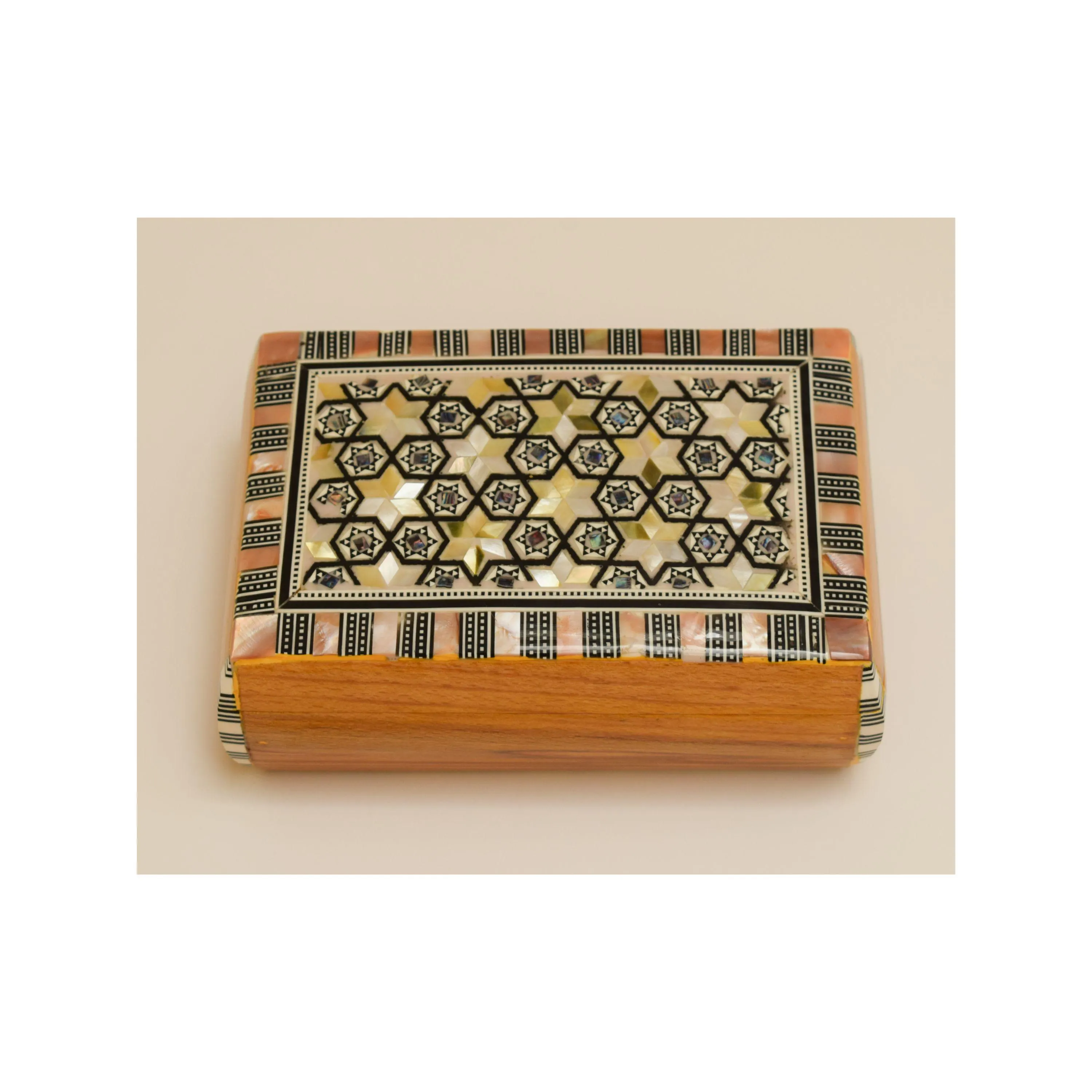 Handmade Mother of Pearl Jewelry Box – Wooden Inlay Trinket Box – Arabic Mosaic Decor