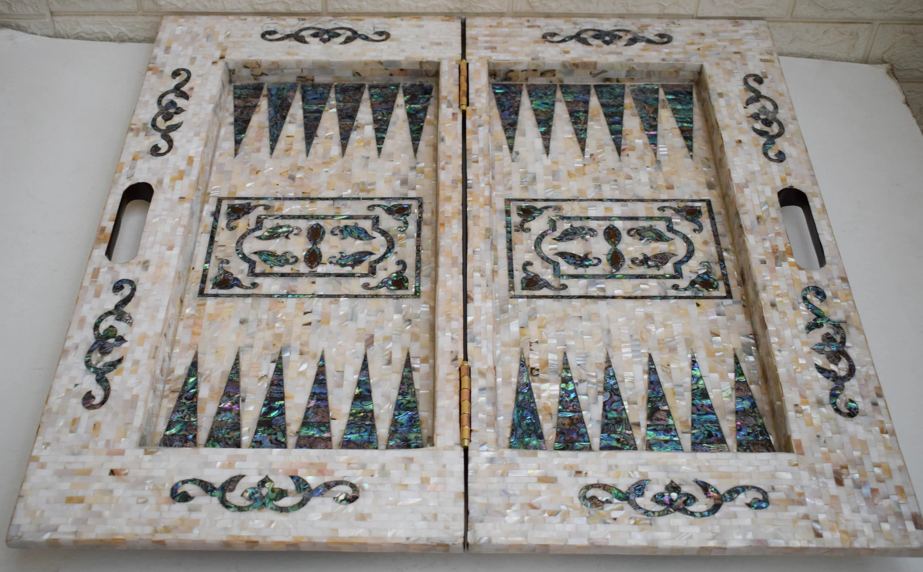 Handmade Mother of Pearl Inlay Backgammon Chess Board - Egyptian Mosaic Art (25.5") - image 5