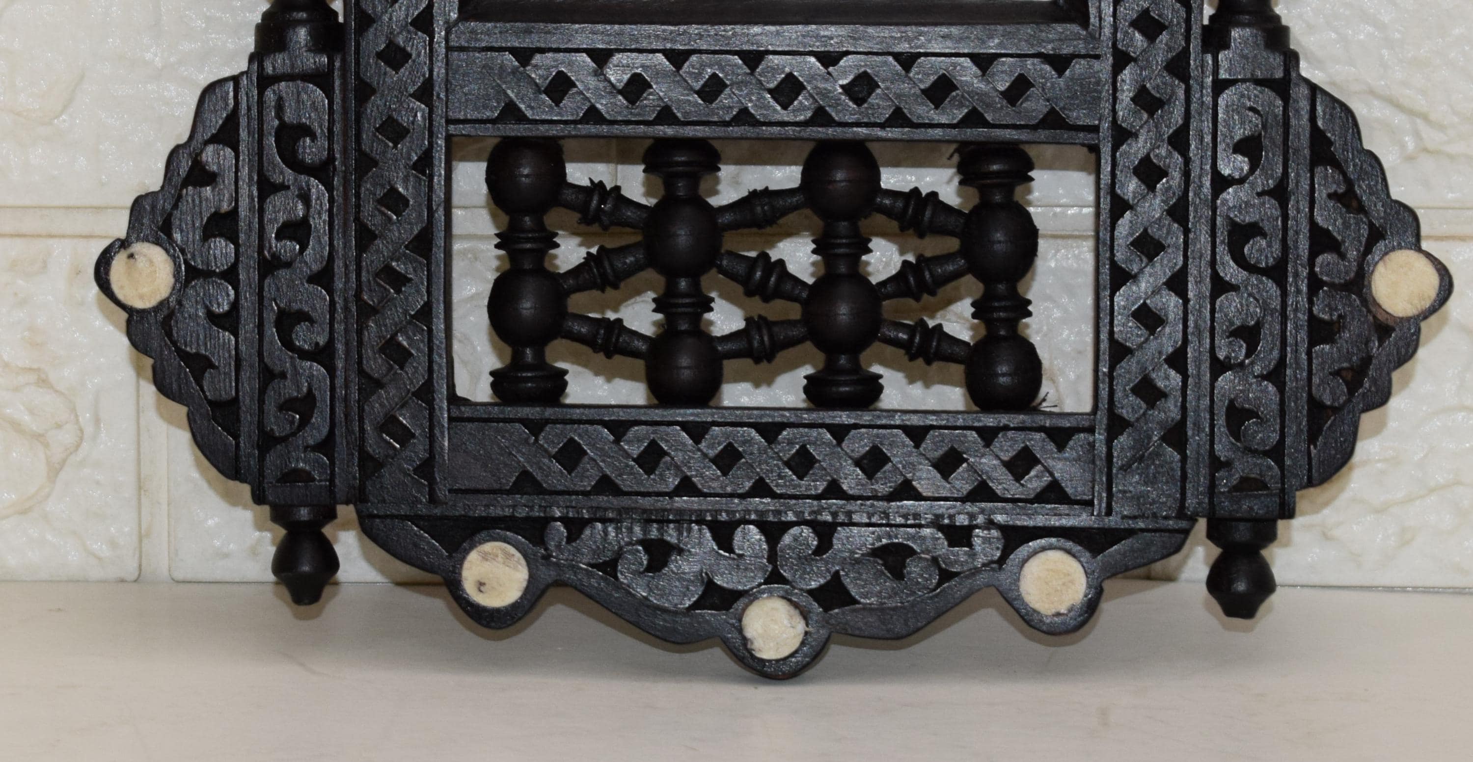 Hand Carved Wooden Mirror Frame – Moroccan Mashrabiya Style, Brown Handmade Wall Mirror 18.5" × 10" - image 3