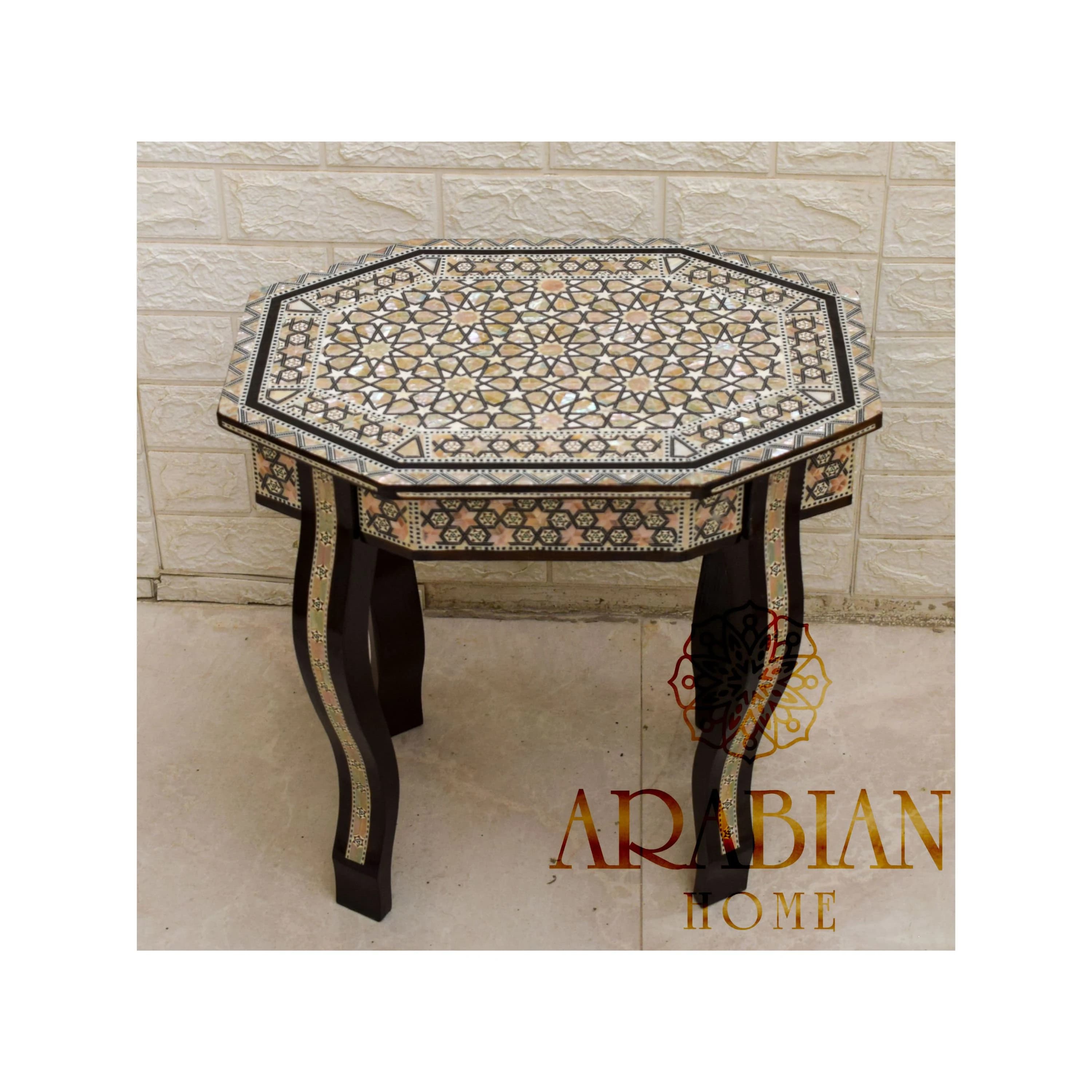 Handmade Egyptian Mother of Pearl Inlay Side Table: Mosaic Bedside Table