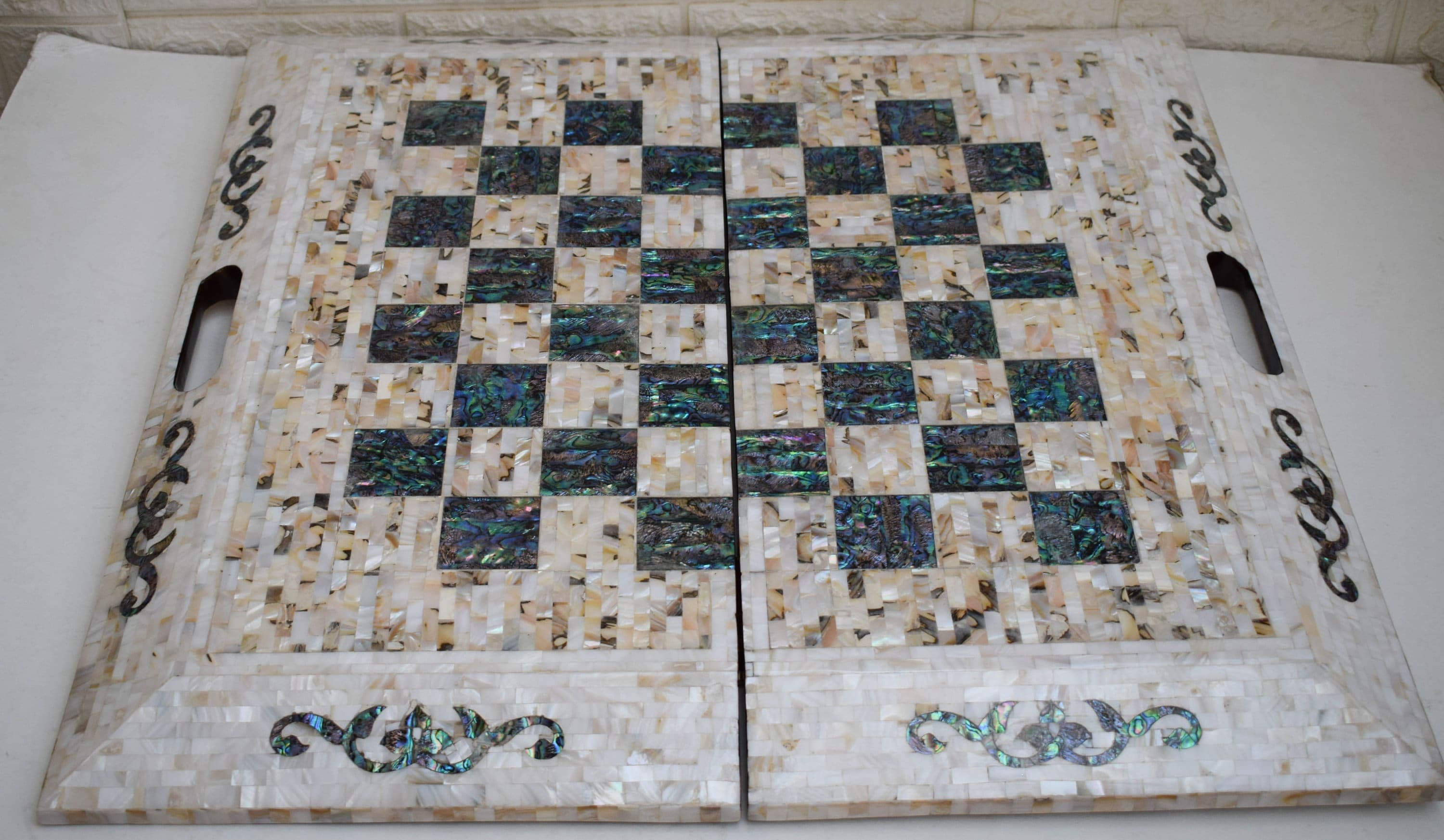Handmade Mother of Pearl Inlay Backgammon Chess Board - Egyptian Mosaic Art (25.5") - image 4