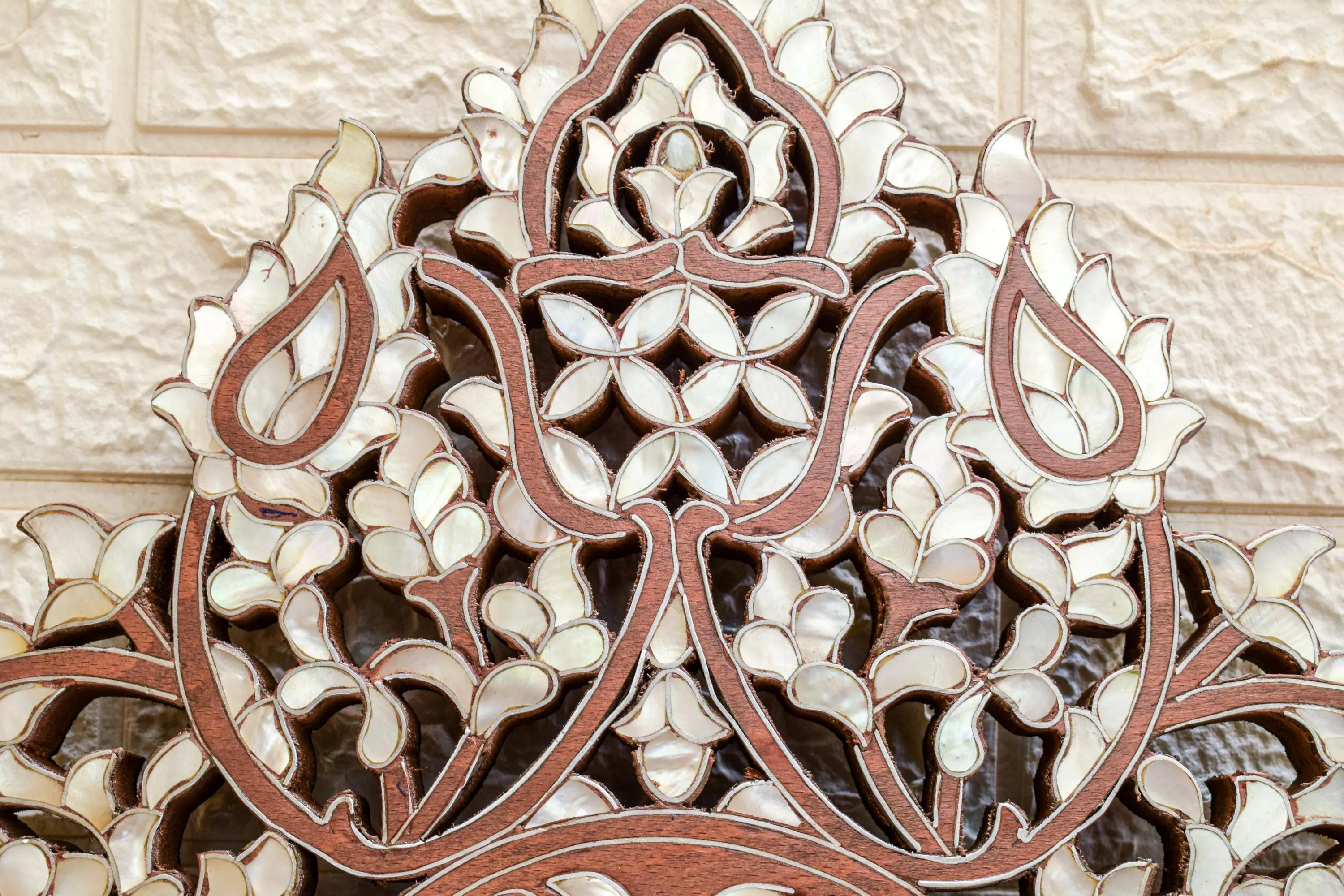 Hand Carved Syrian Mother of Pearl Mirror Frame, Floral Inlay, Middle Eastern Decor (40") - image 5