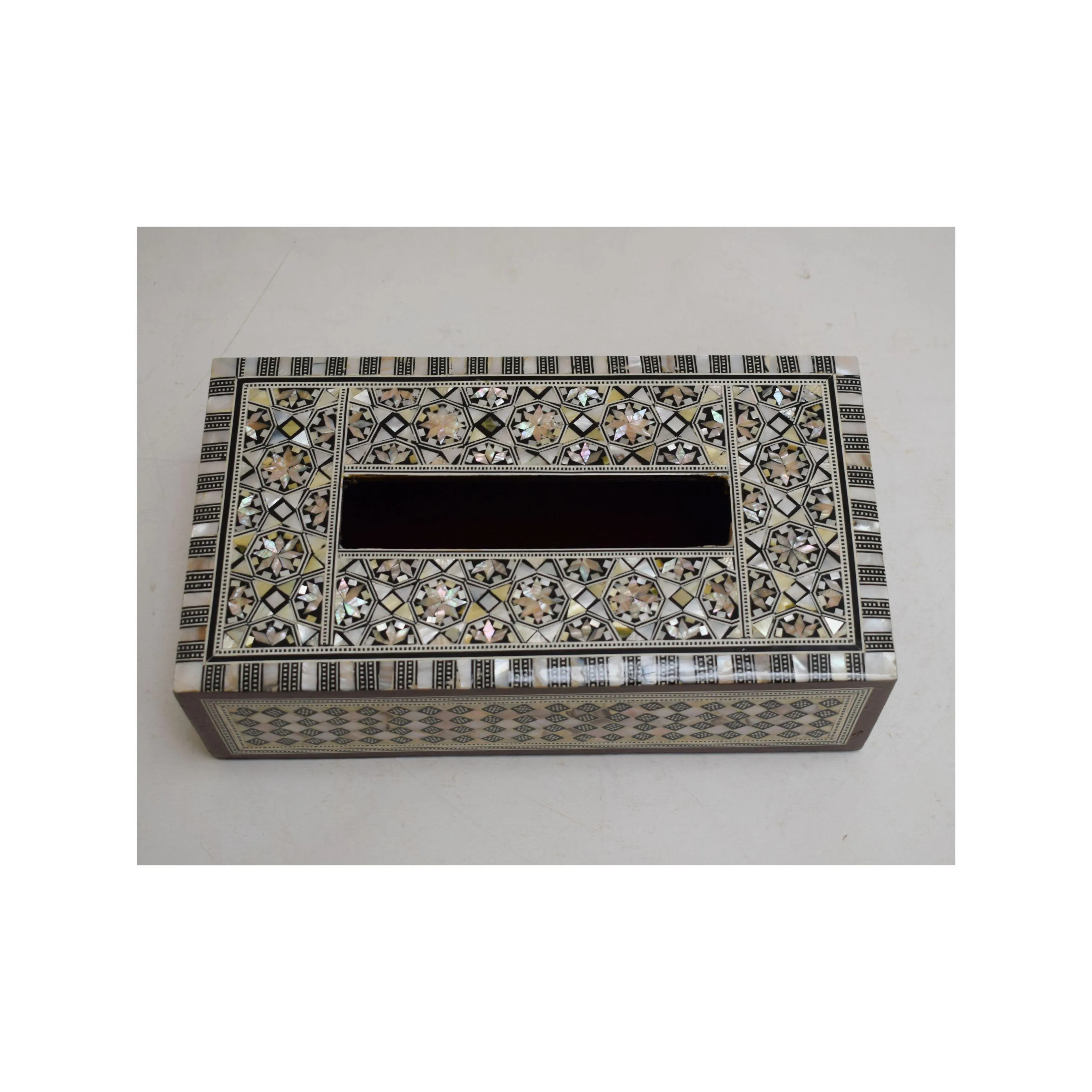 Handmade Egyptian Mother of Pearl Inlaid Wooden Tissue Box Cover #04