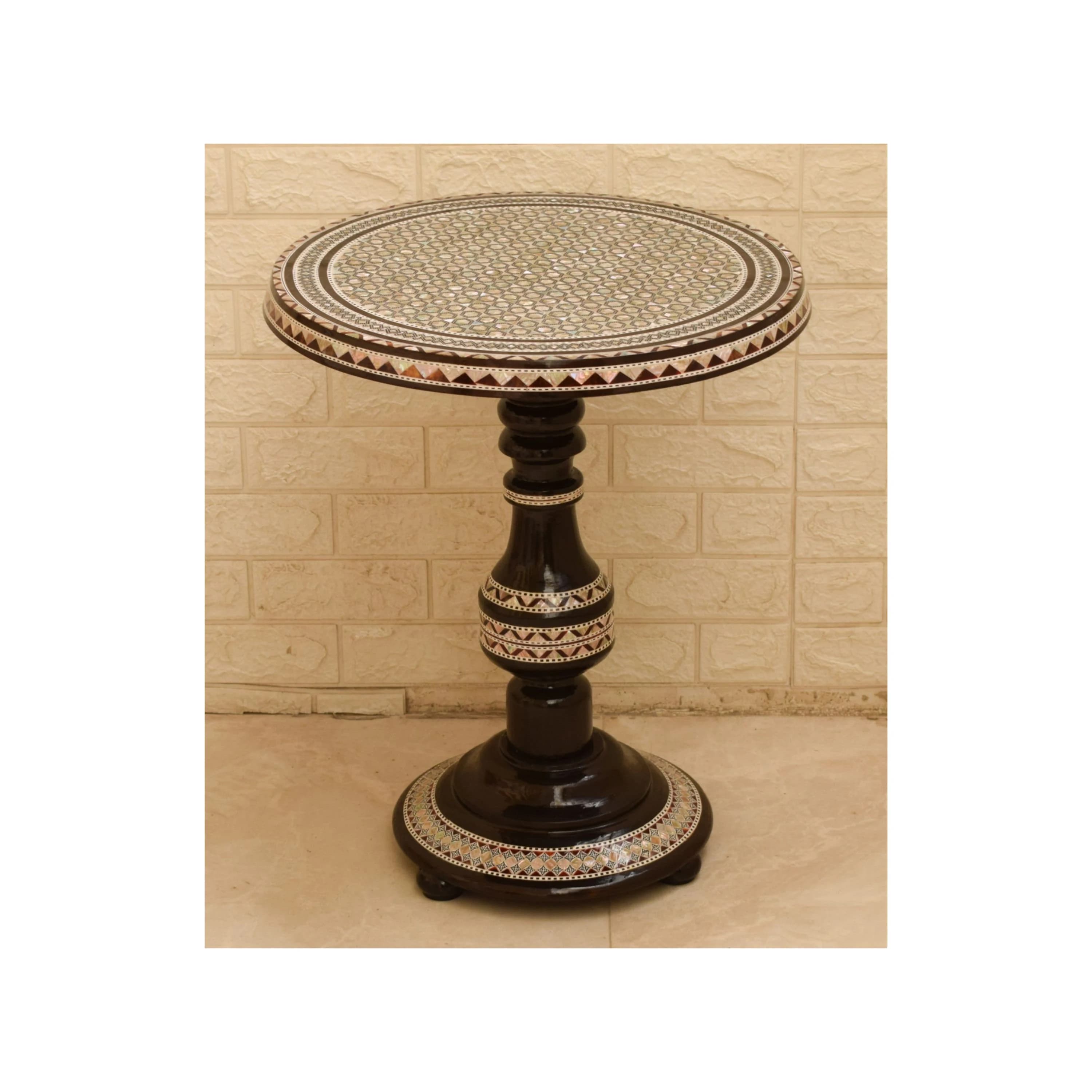 Handmade Egyptian Mother of Pearl Inlaid Coffee Table - 20" Round Mosaic Side Table