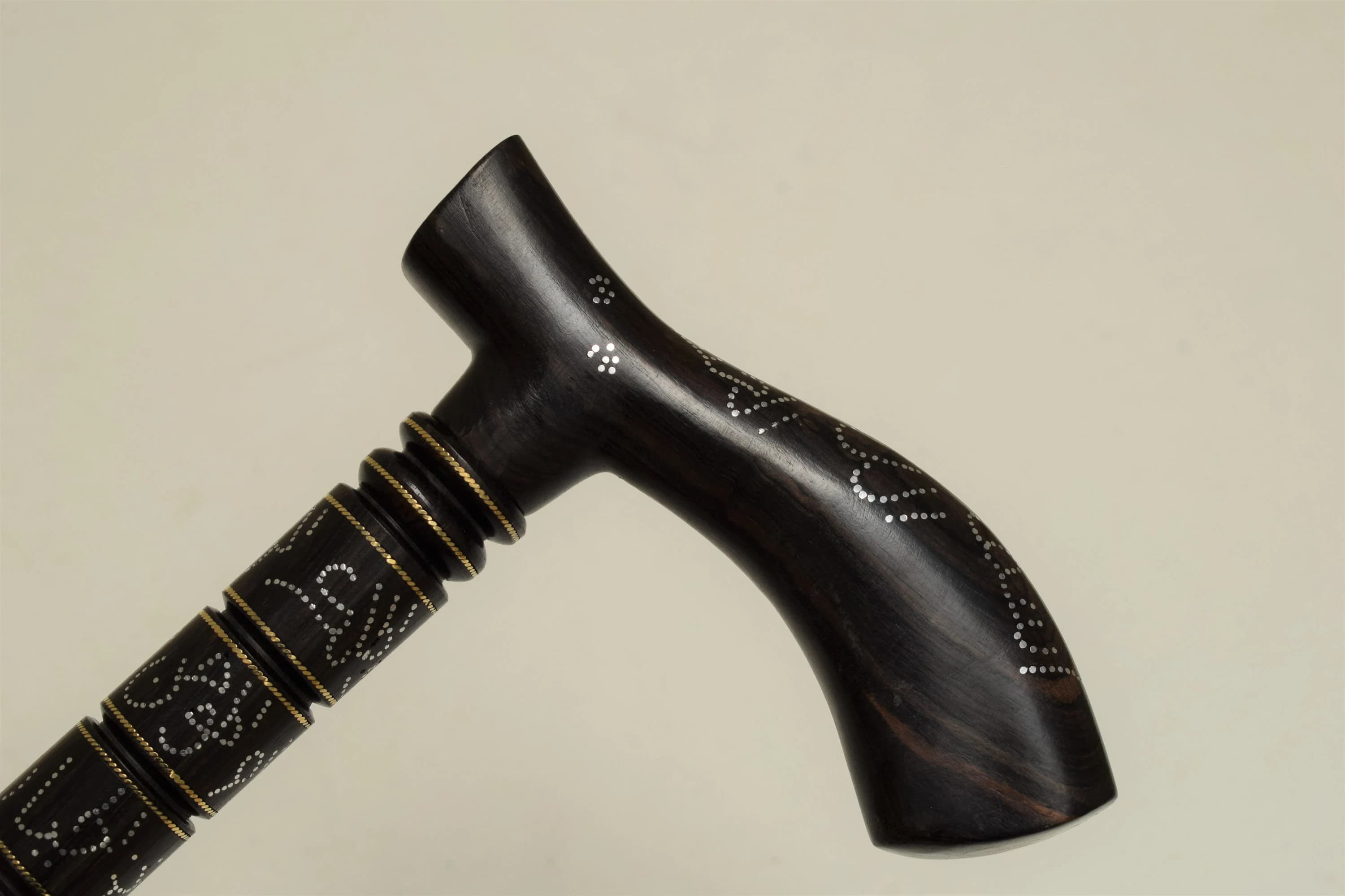 Handmade Ebony Wood Walking Stick: Egyptian Islamic Cane with 99 Names of Allah