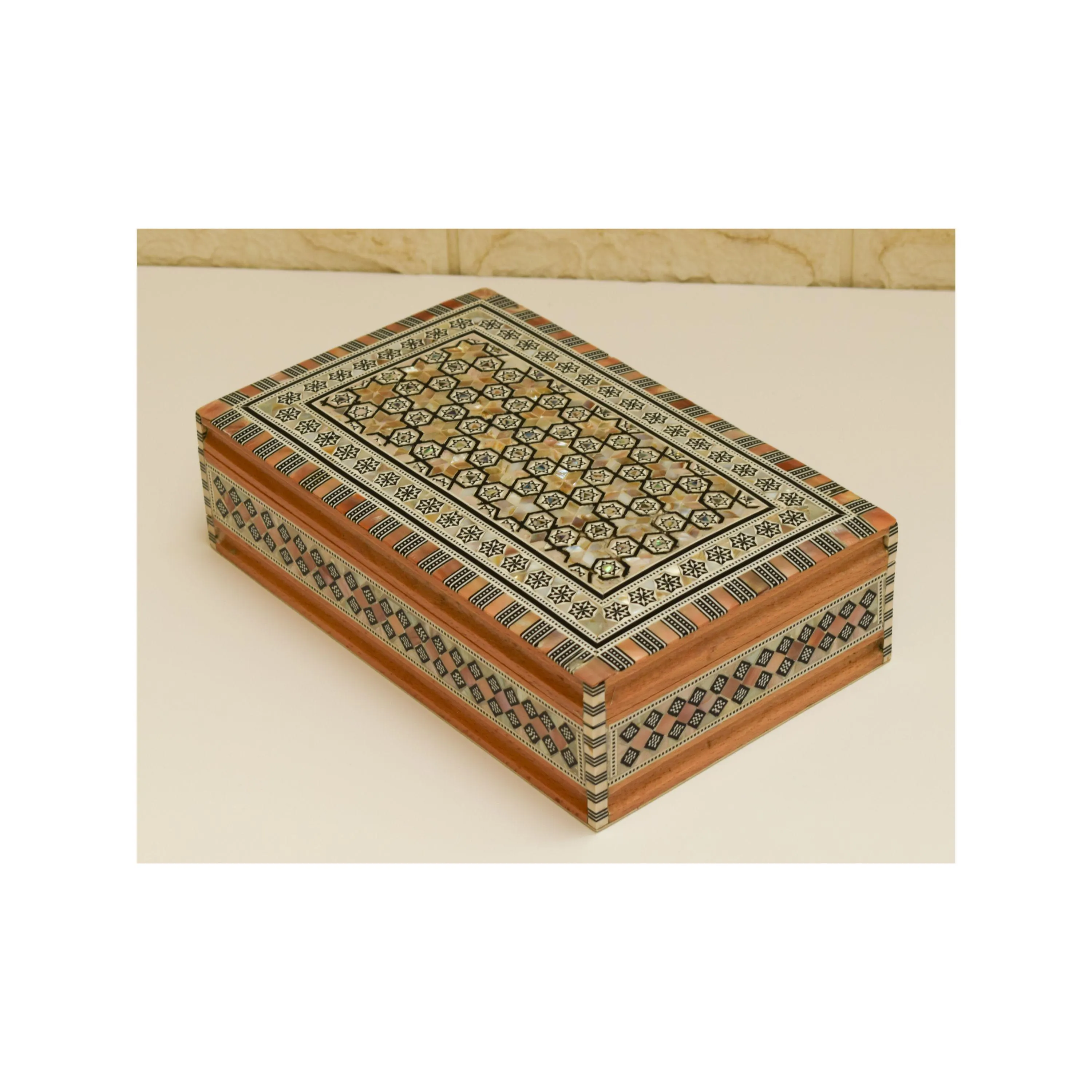 Handmade Mother of Pearl Inlay Jewelry Box – Wooden Mosaic Trinket Box – Moroccan Decor