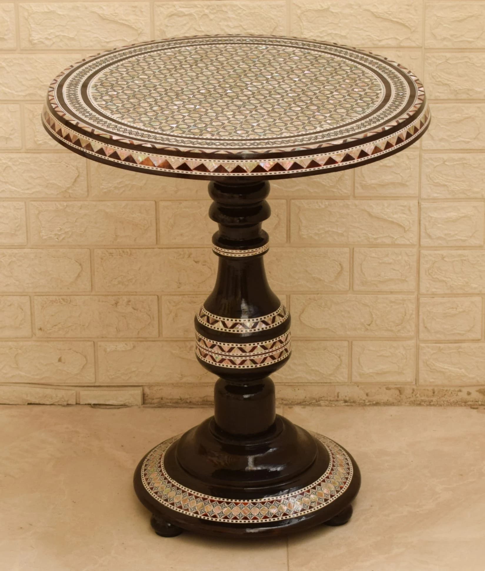 Handmade Egyptian Mother of Pearl Inlaid Coffee Table - 20" Round Mosaic Side Table - image 4