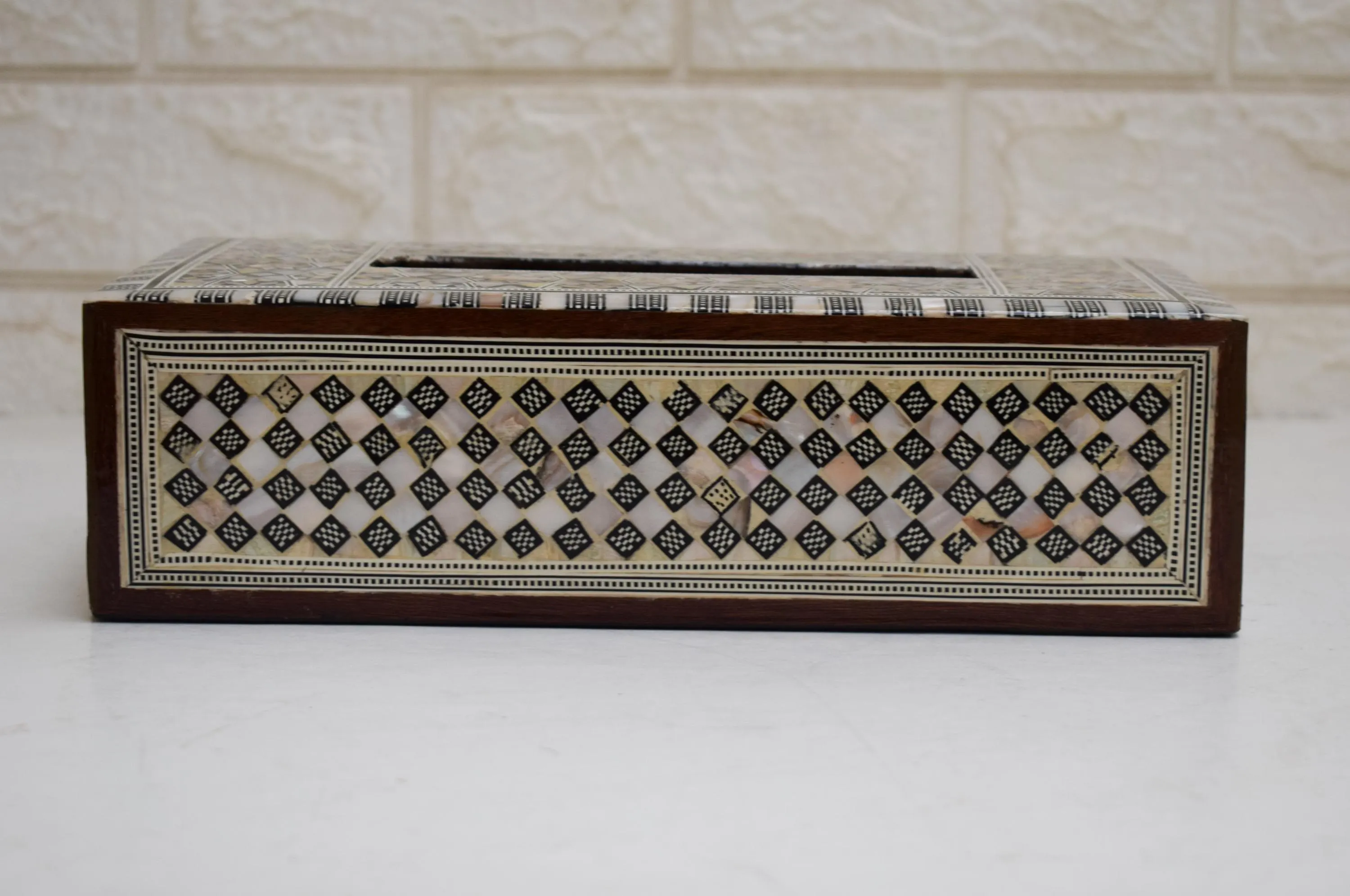 Handmade Egyptian Mother of Pearl Inlaid Wooden Tissue Box Cover #04 - image 2