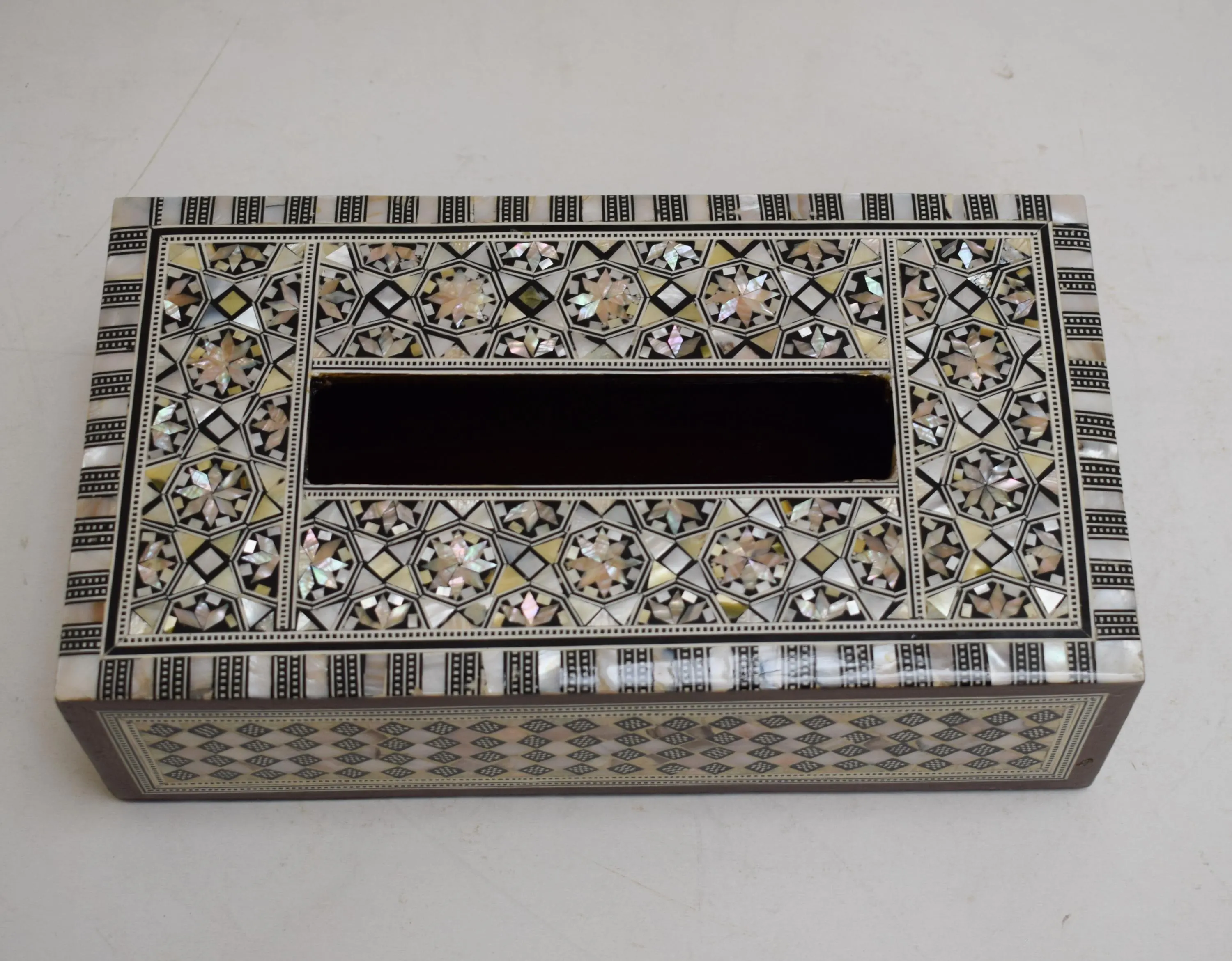 Handmade Egyptian Mother of Pearl Inlaid Wooden Tissue Box Cover #04 - image 4