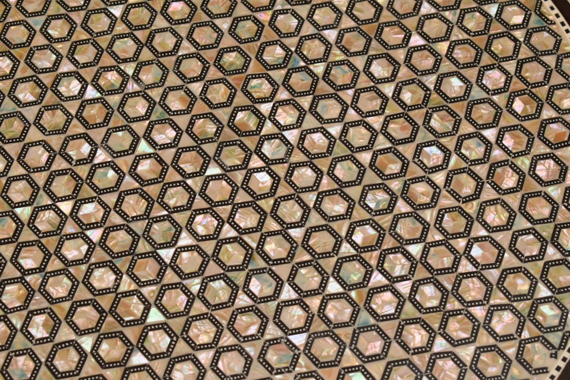 Handmade Egyptian Mother of Pearl Inlaid Coffee Table - 20" Round Mosaic Side Table - image 2