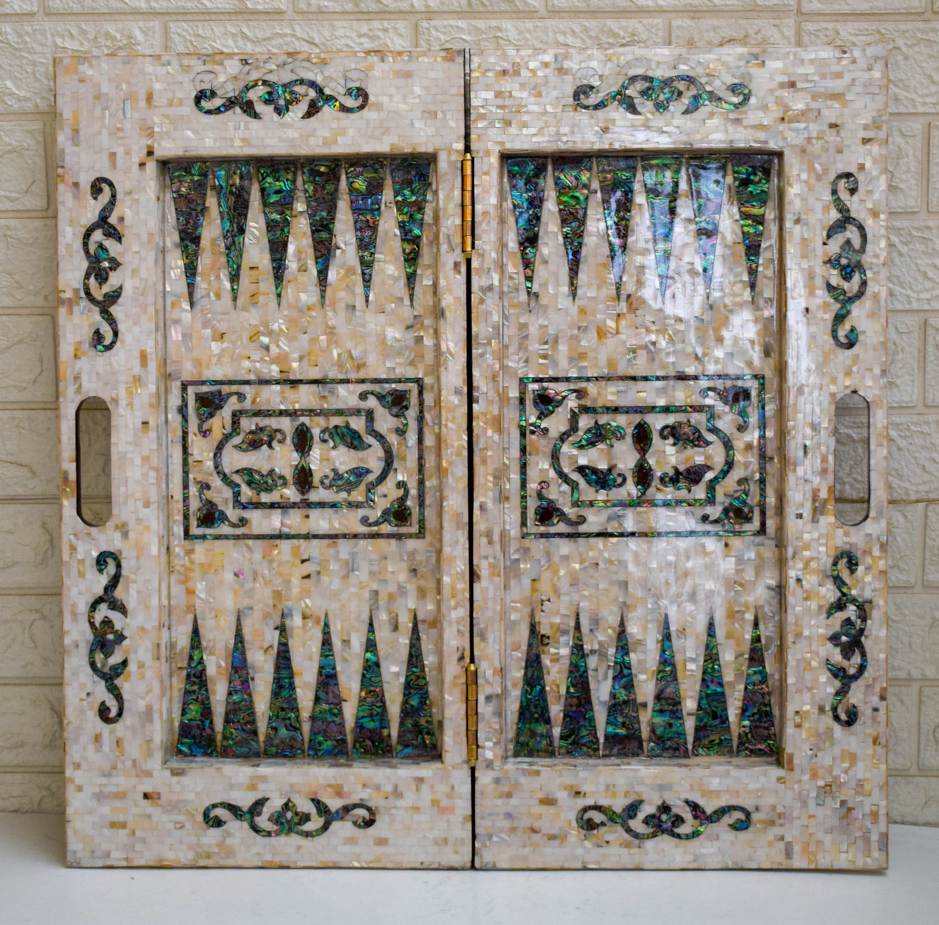 Handmade Mother of Pearl Inlay Backgammon Chess Board - Egyptian Mosaic Art (25.5") - image 3