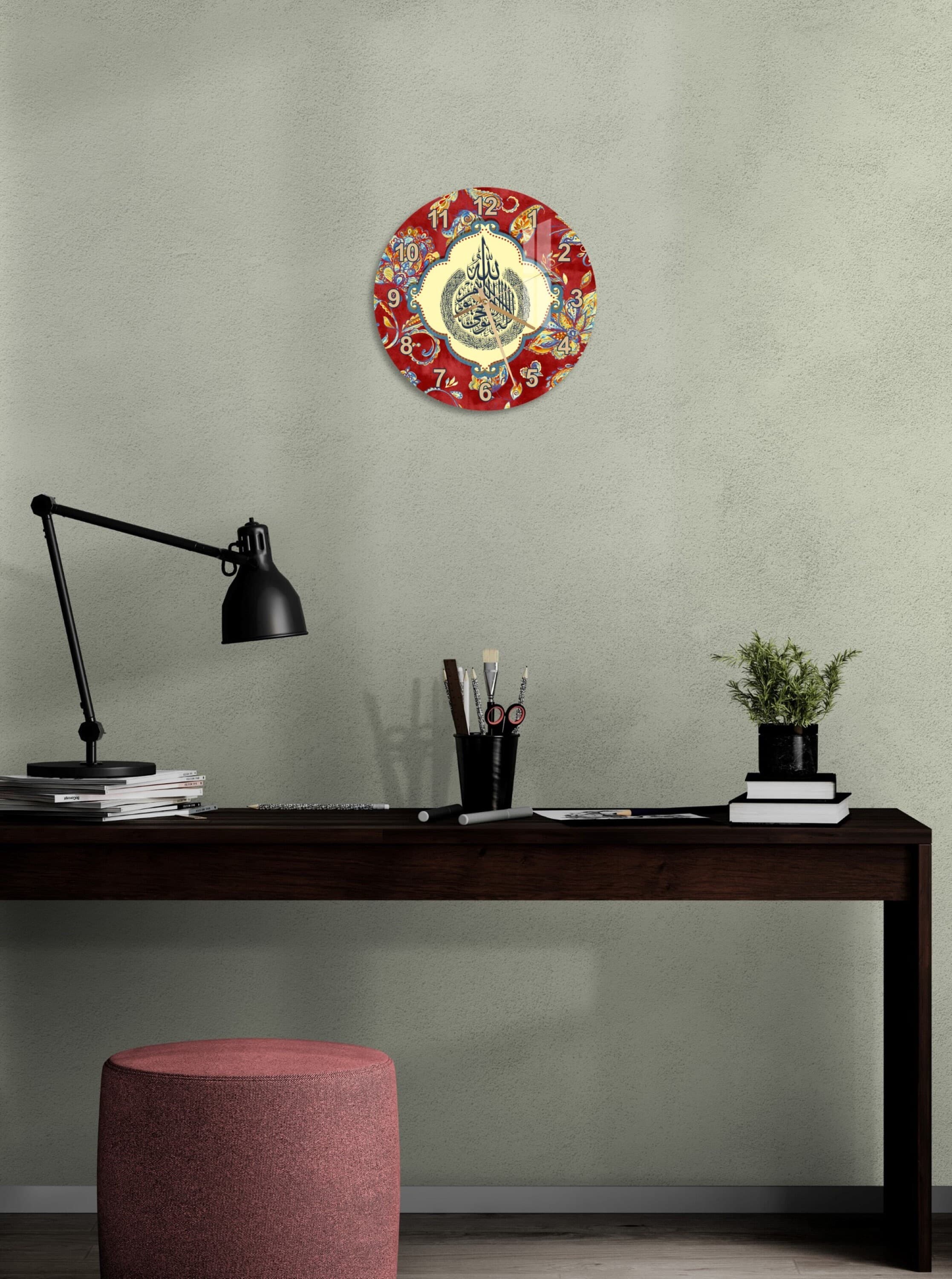 Tempered Glass Ayatul Kursi Islamic Wall Clock, Red Islamic Wall Art Decor, Muslim Home Decoration, Islamic Gifts, Arabic Quran Calligraphy - image 5