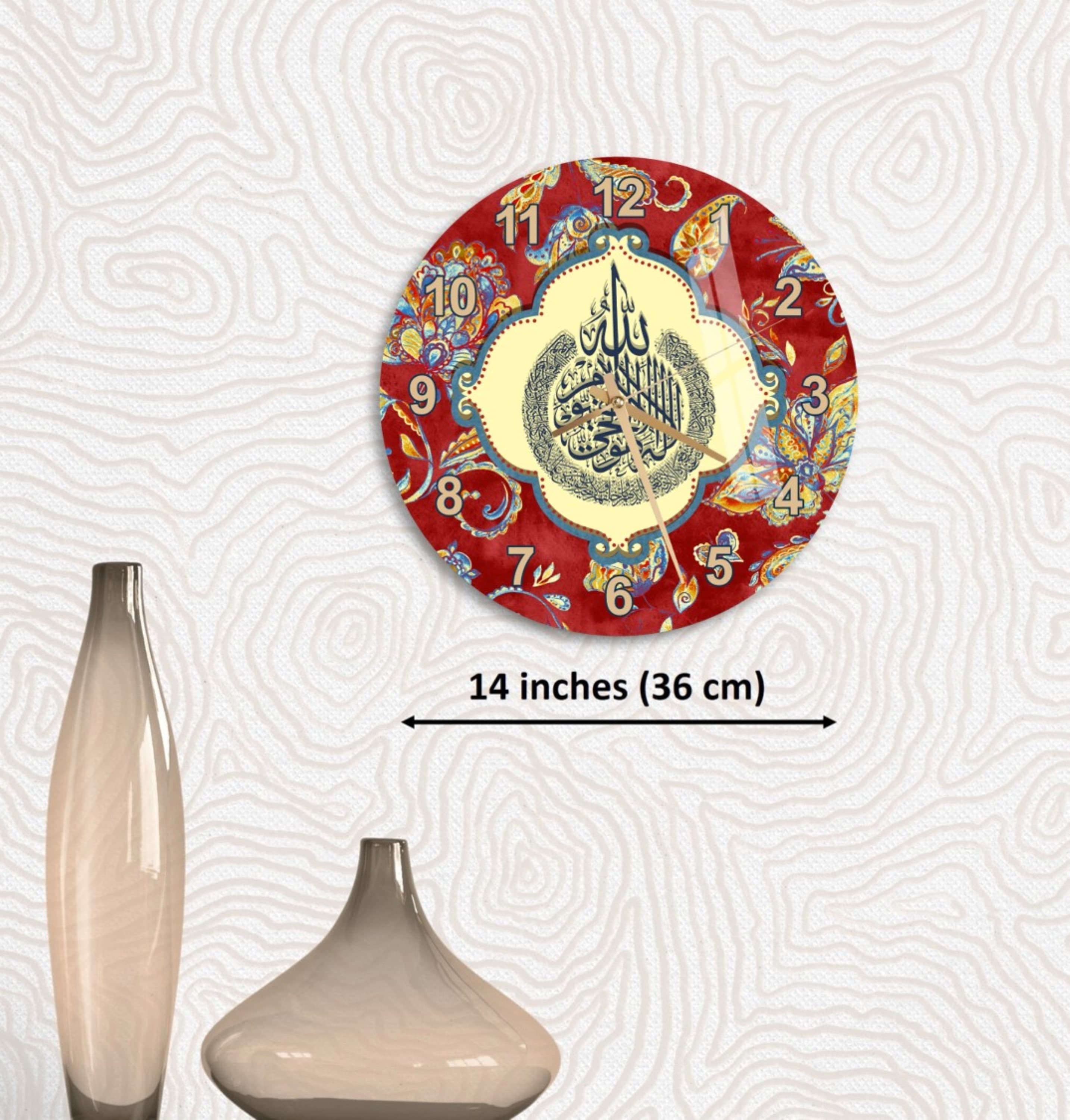 Tempered Glass Ayatul Kursi Islamic Wall Clock, Red Islamic Wall Art Decor, Muslim Home Decoration, Islamic Gifts, Arabic Quran Calligraphy - image 4