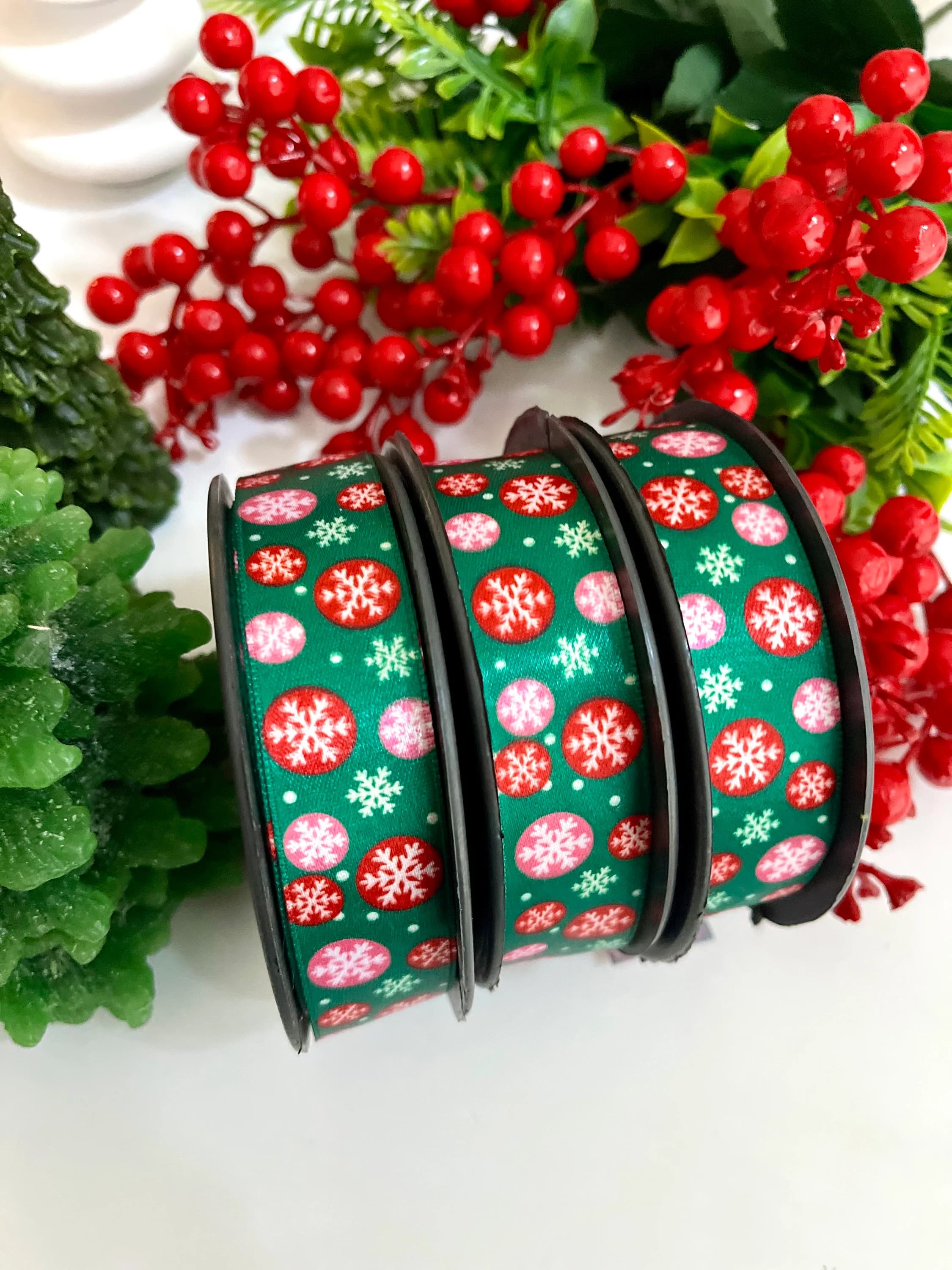Snowflake Green Ribbon, Solid Satin Ribbon, 3/4 inc 20mm, Christmas Ribbon, Holiday Decor Party Favors, Wholesale Ribbon, Party Decor Ribbon - image 5