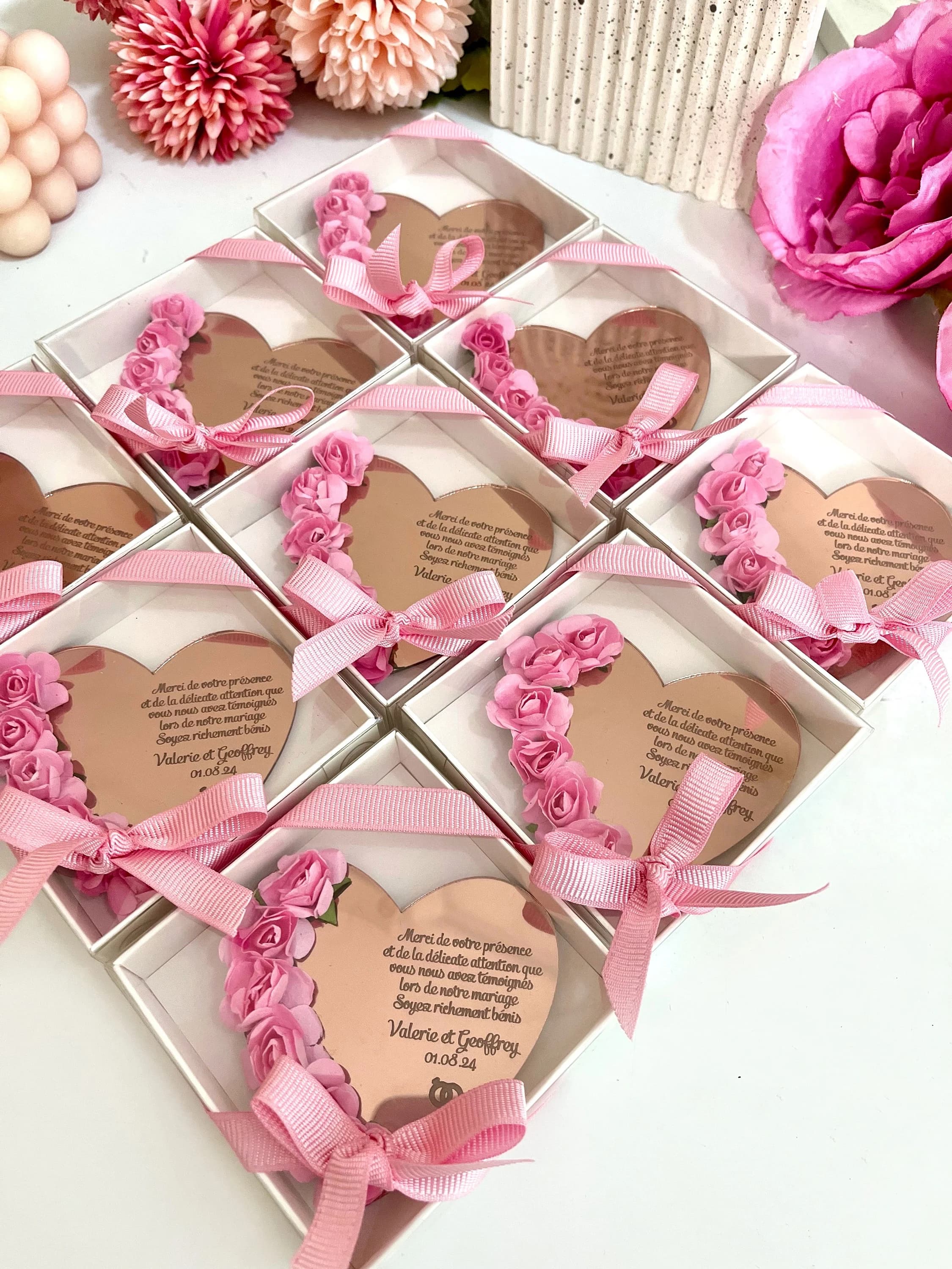 Rose Gold Pink Heart Shape Wedding Acrylic Mirror Favors,  Heart Shaped Wedding Gifts, Save the Date Magnet, Valentines Day Gift, Engagement - image 4