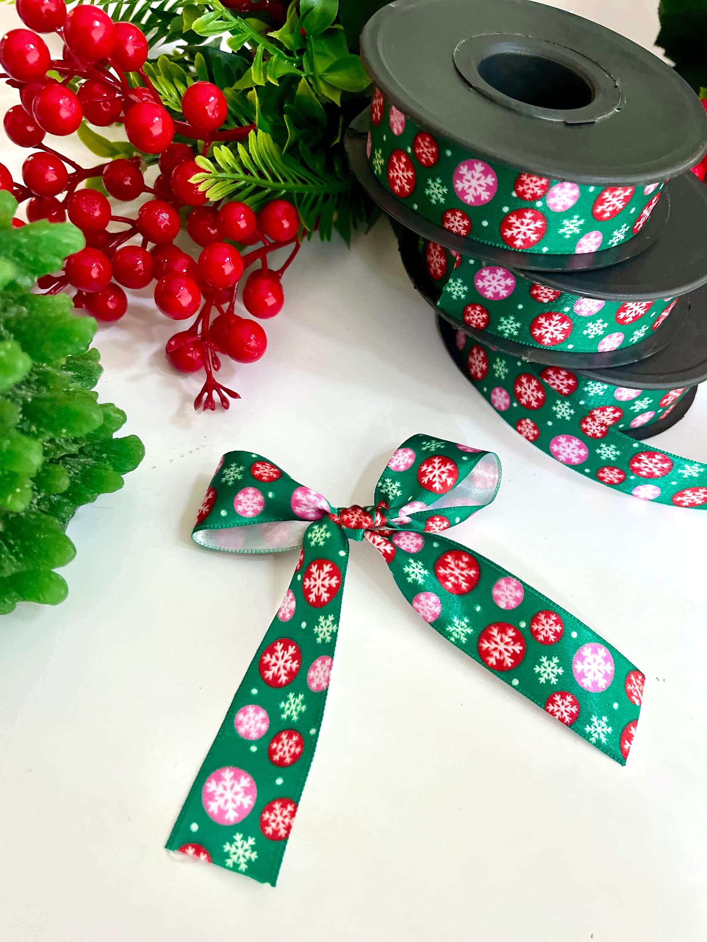 Snowflake Green Ribbon, Solid Satin Ribbon, 3/4 inc 20mm, Christmas Ribbon, Holiday Decor Party Favors, Wholesale Ribbon, Party Decor Ribbon - image 4