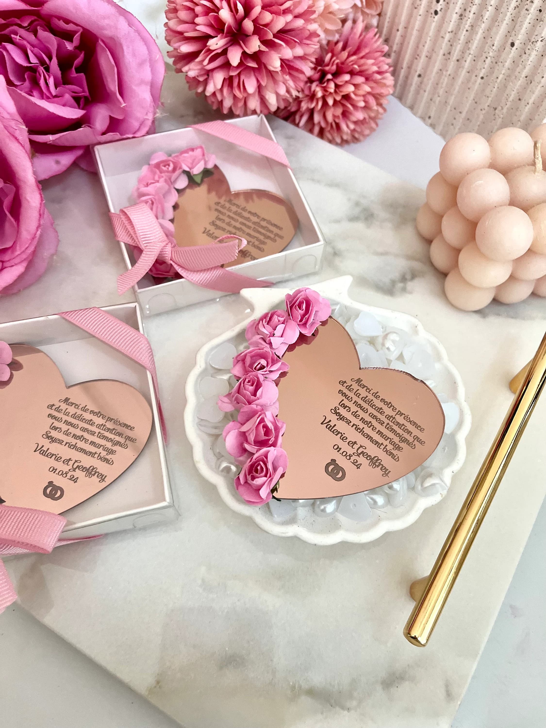 Rose Gold Pink Heart Shape Wedding Acrylic Mirror Favors,  Heart Shaped Wedding Gifts, Save the Date Magnet, Valentines Day Gift, Engagement - image 3