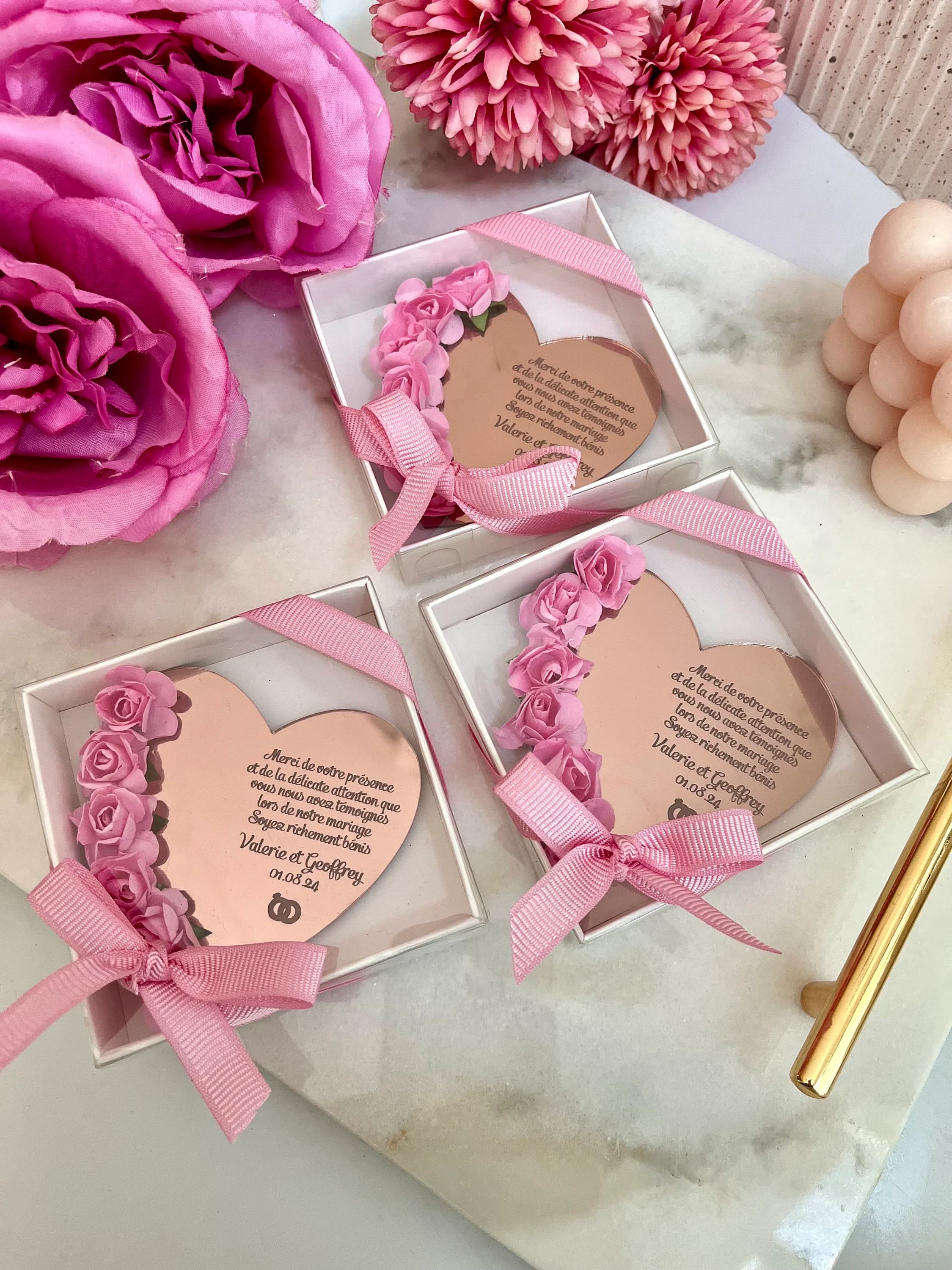 Rose Gold Pink Heart Shape Wedding Acrylic Mirror Favors,  Heart Shaped Wedding Gifts, Save the Date Magnet, Valentines Day Gift, Engagement - image 5