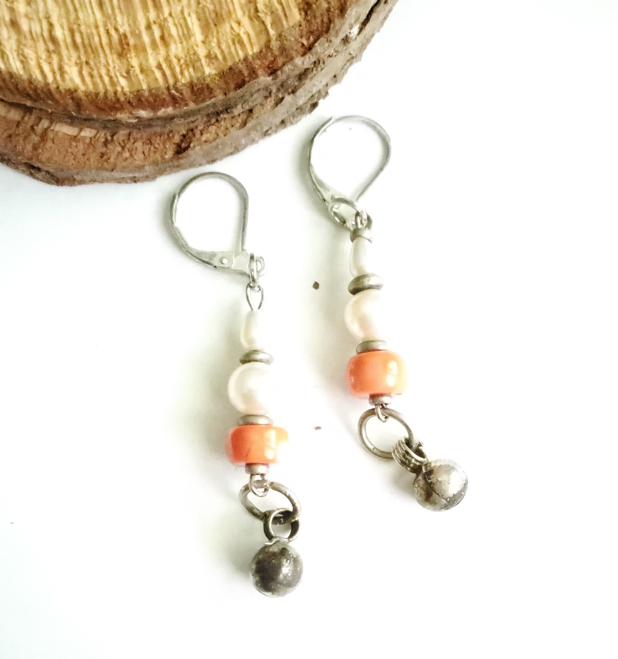 Antique Yemen Silver Coral Earrings with Bells: Bawsani Jewelry