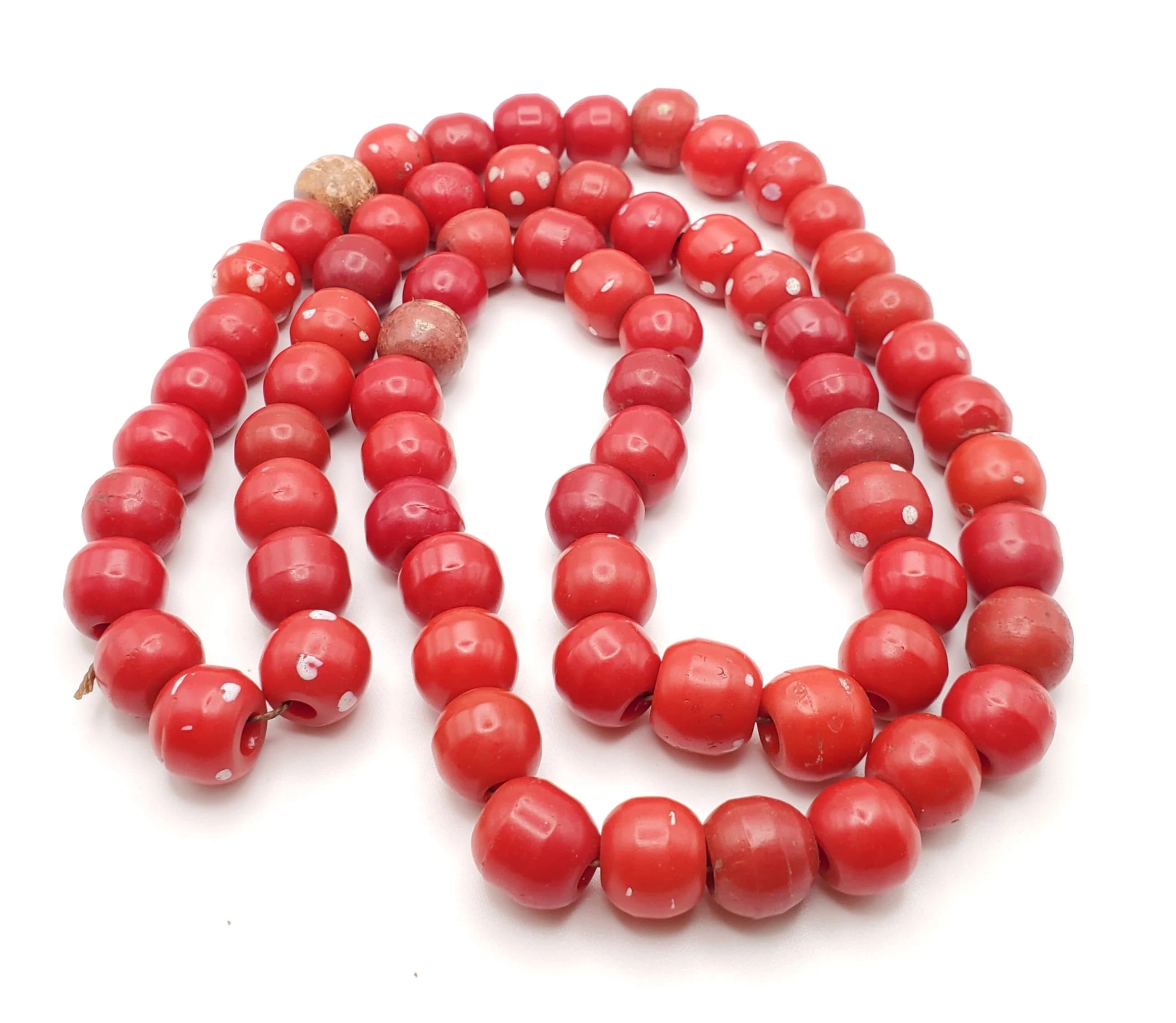 Venetian Red And White Dot Skunks, African Trade, Beads late 19th, centuries