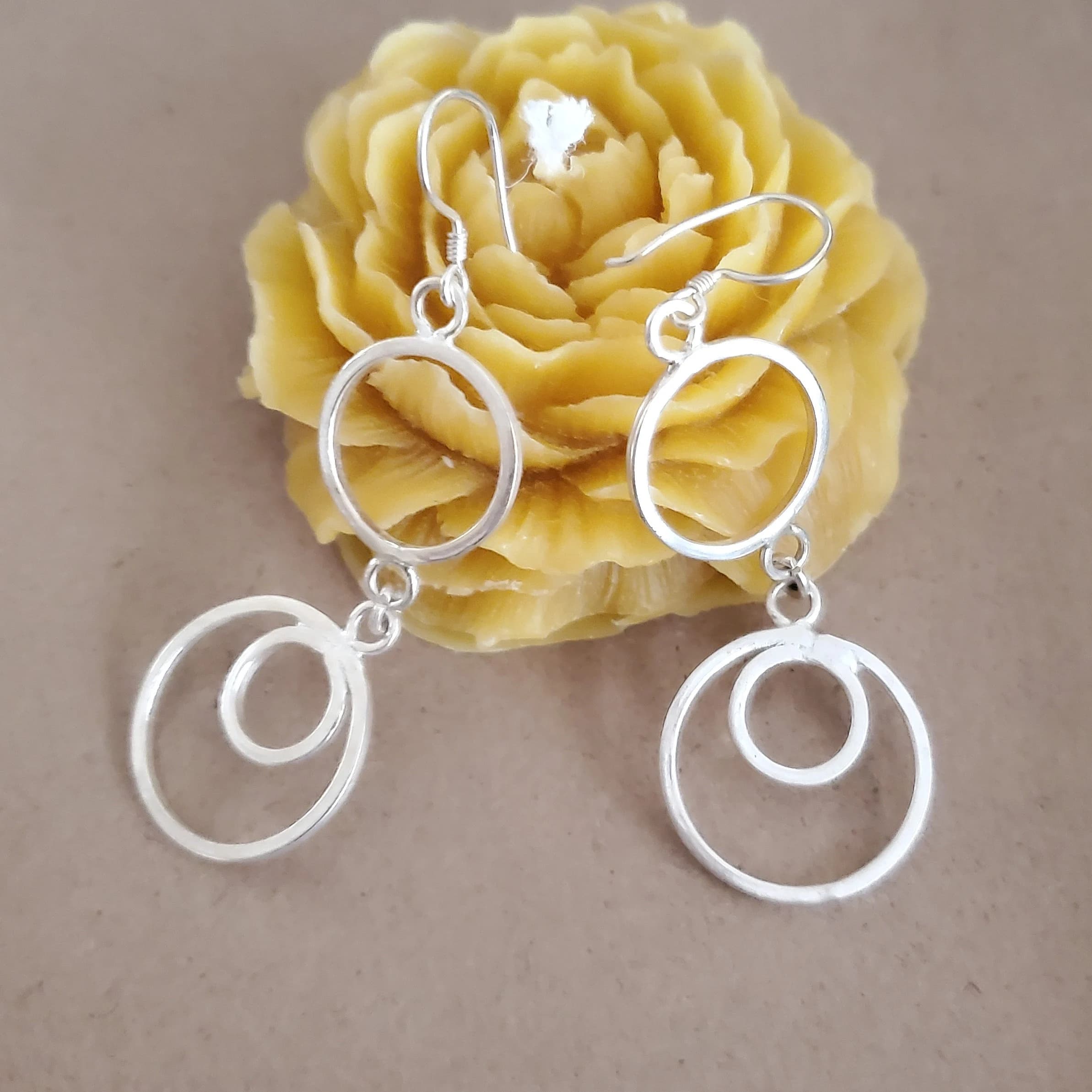 Moroccan Berber Sterling Silver Dangle Earrings: Circle Design - image 4