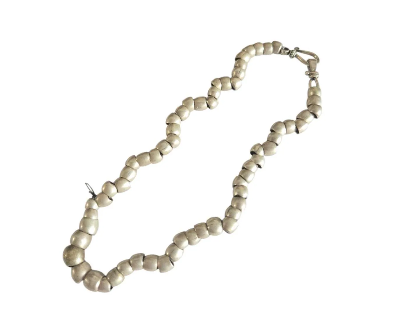 Antique Ethiopian Silver Heishi Bead Strand: Collectible Jewelry Supply