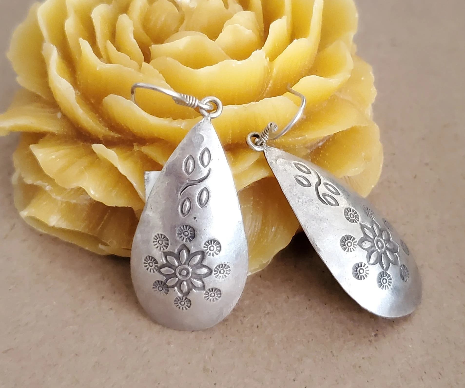 Moroccan Berber Sterling Silver Dangle Earrings: Floral Jewelry