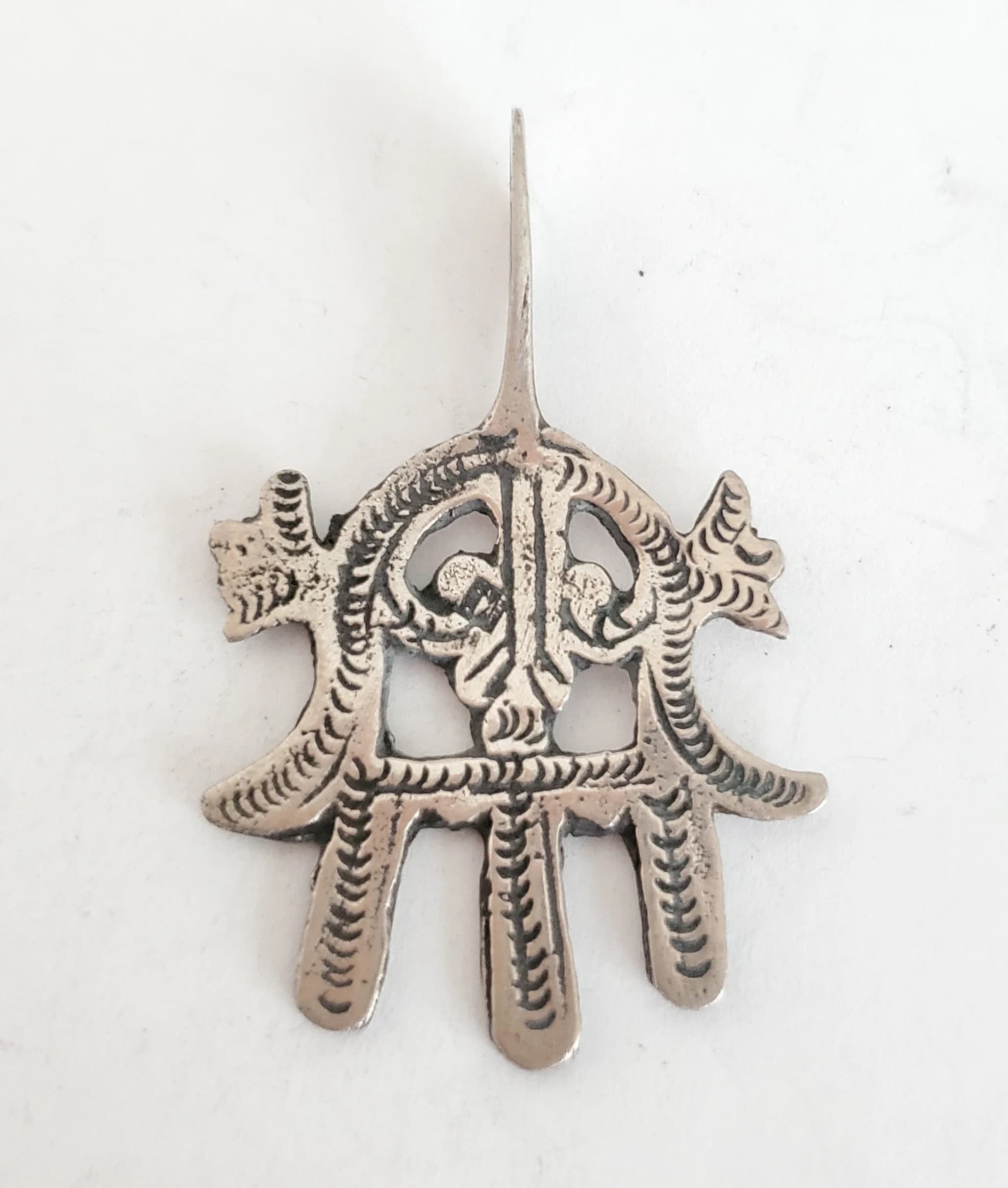 Moroccan Silver Hamsa Pendant: Berber Amulet Charm