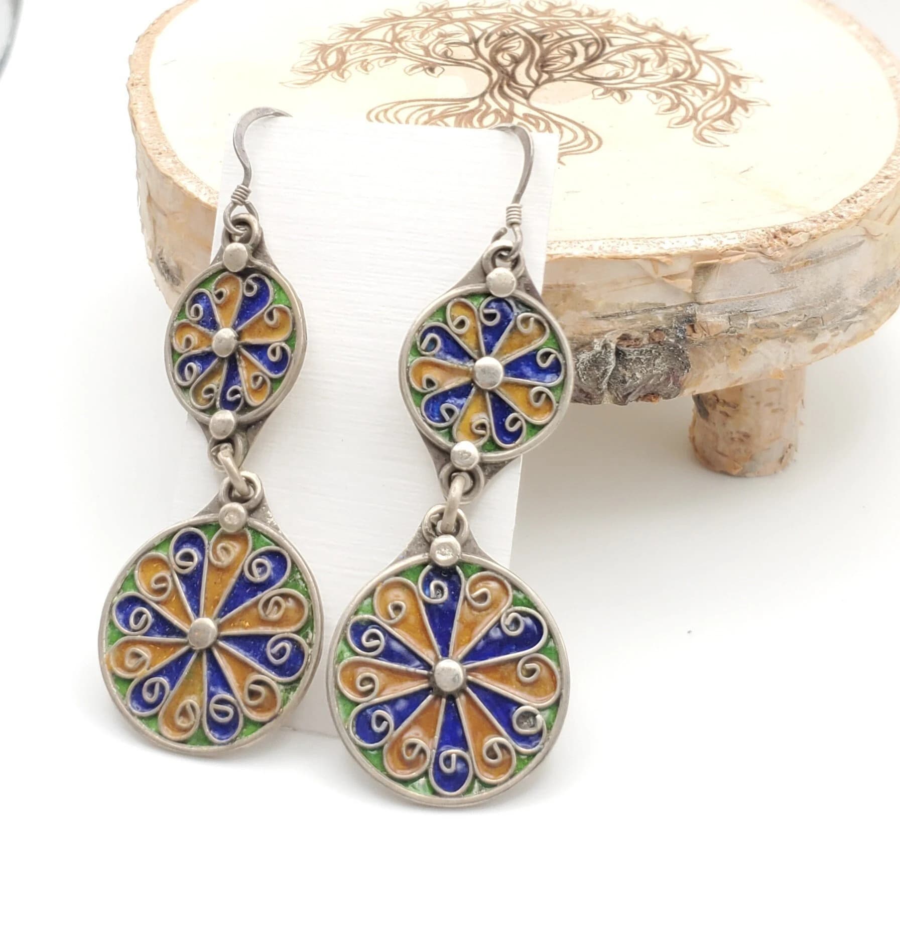 Moroccan Berber Sterling Silver Enamel Dangle Earrings - image 4