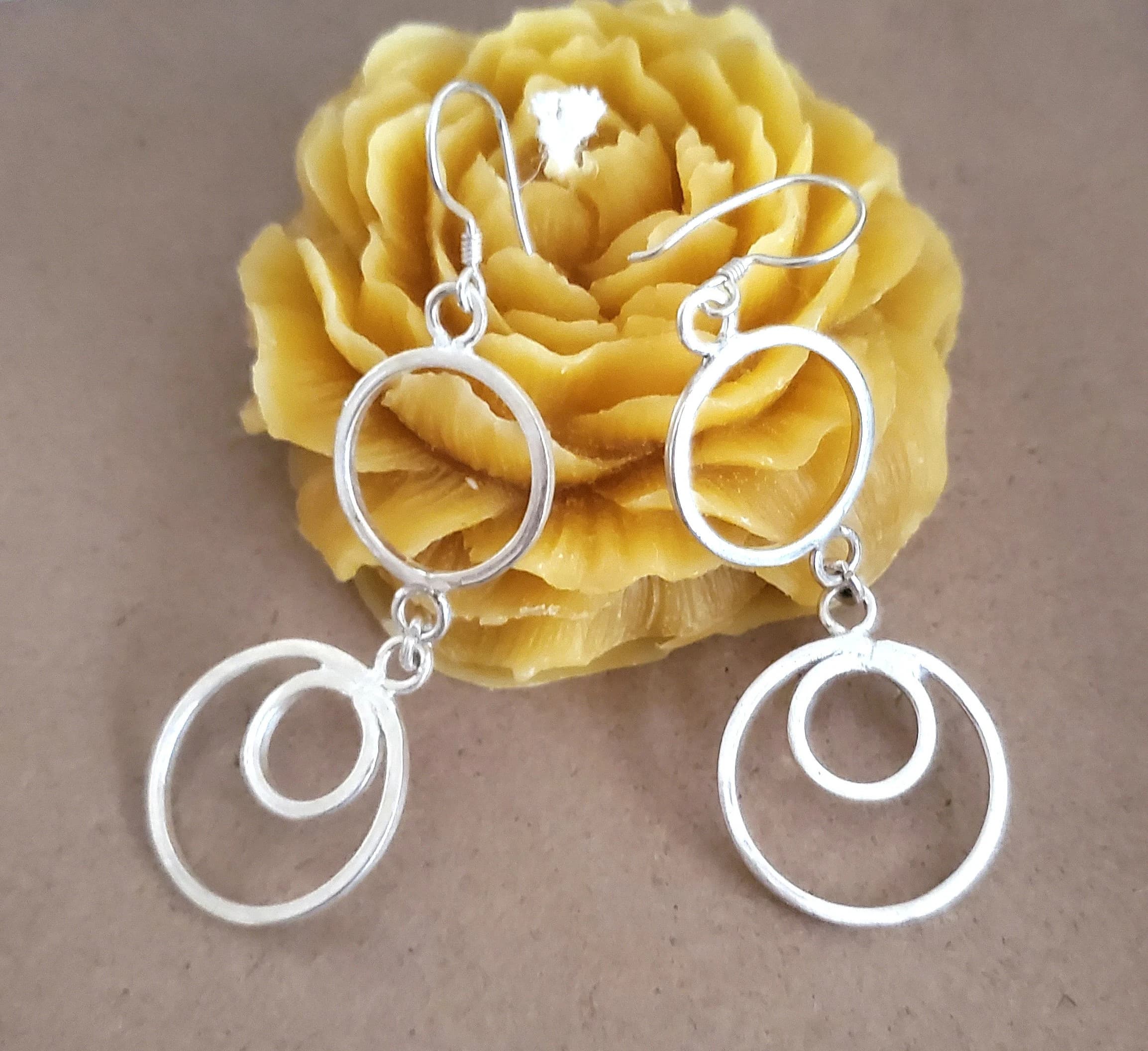 Moroccan Berber Sterling Silver Dangle Earrings: Circle Design