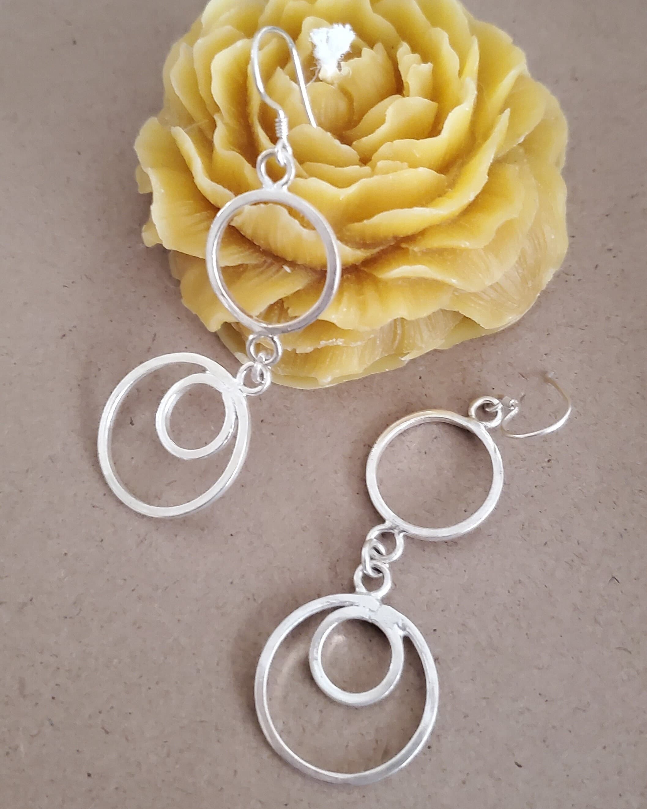 Moroccan Berber Sterling Silver Dangle Earrings: Circle Design - image 5