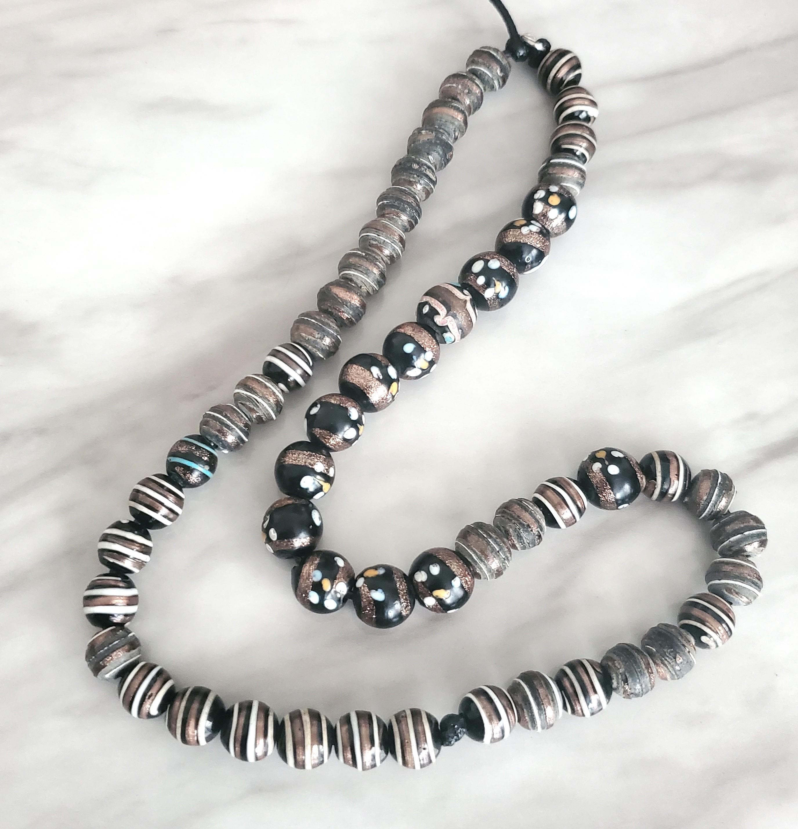 Vintage Venetian Glass Trade Beads: 56 Collectible African Beads Strand - image 4