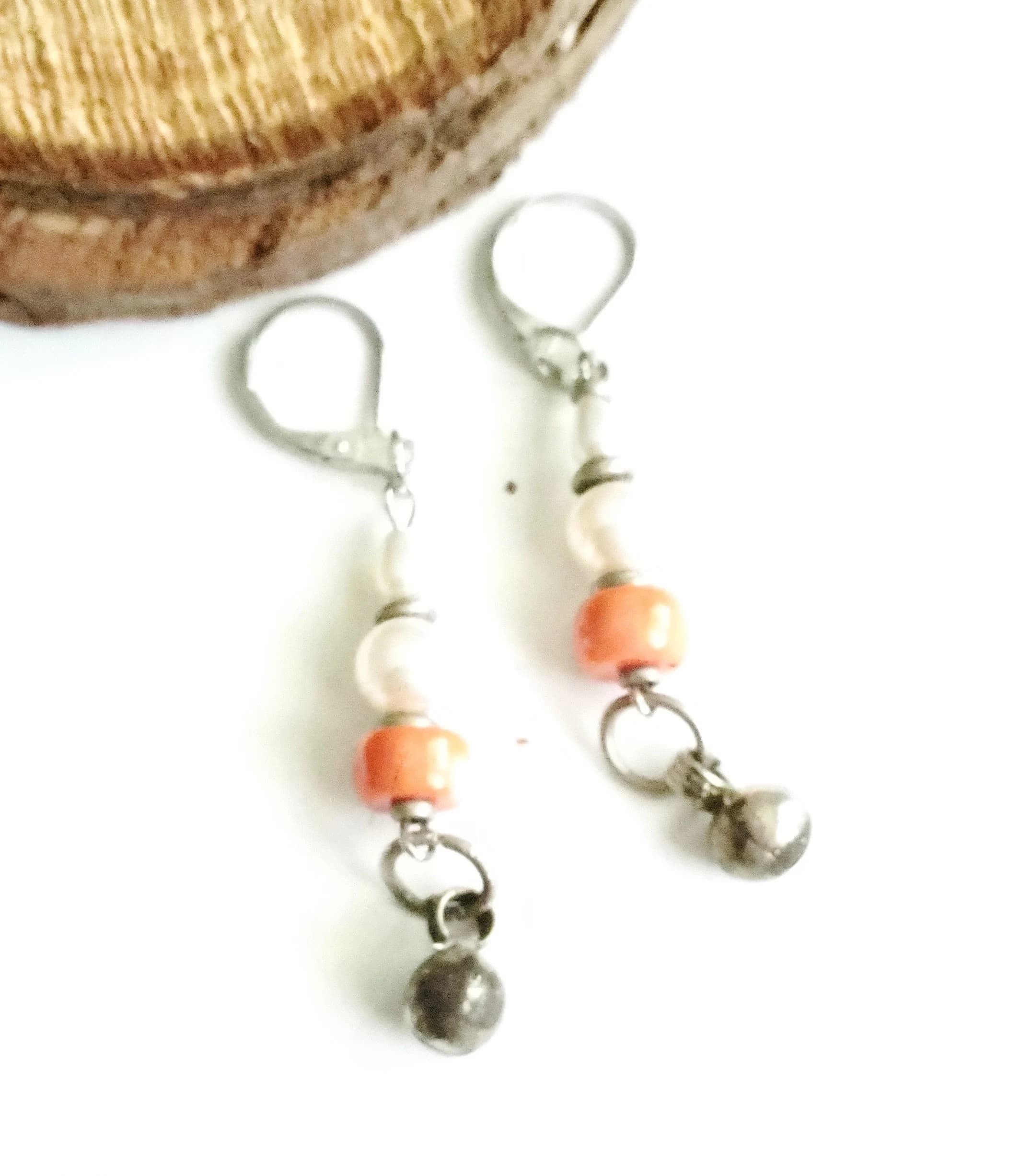 Antique Yemen Silver Coral Earrings with Bells: Bawsani Jewelry - image 3