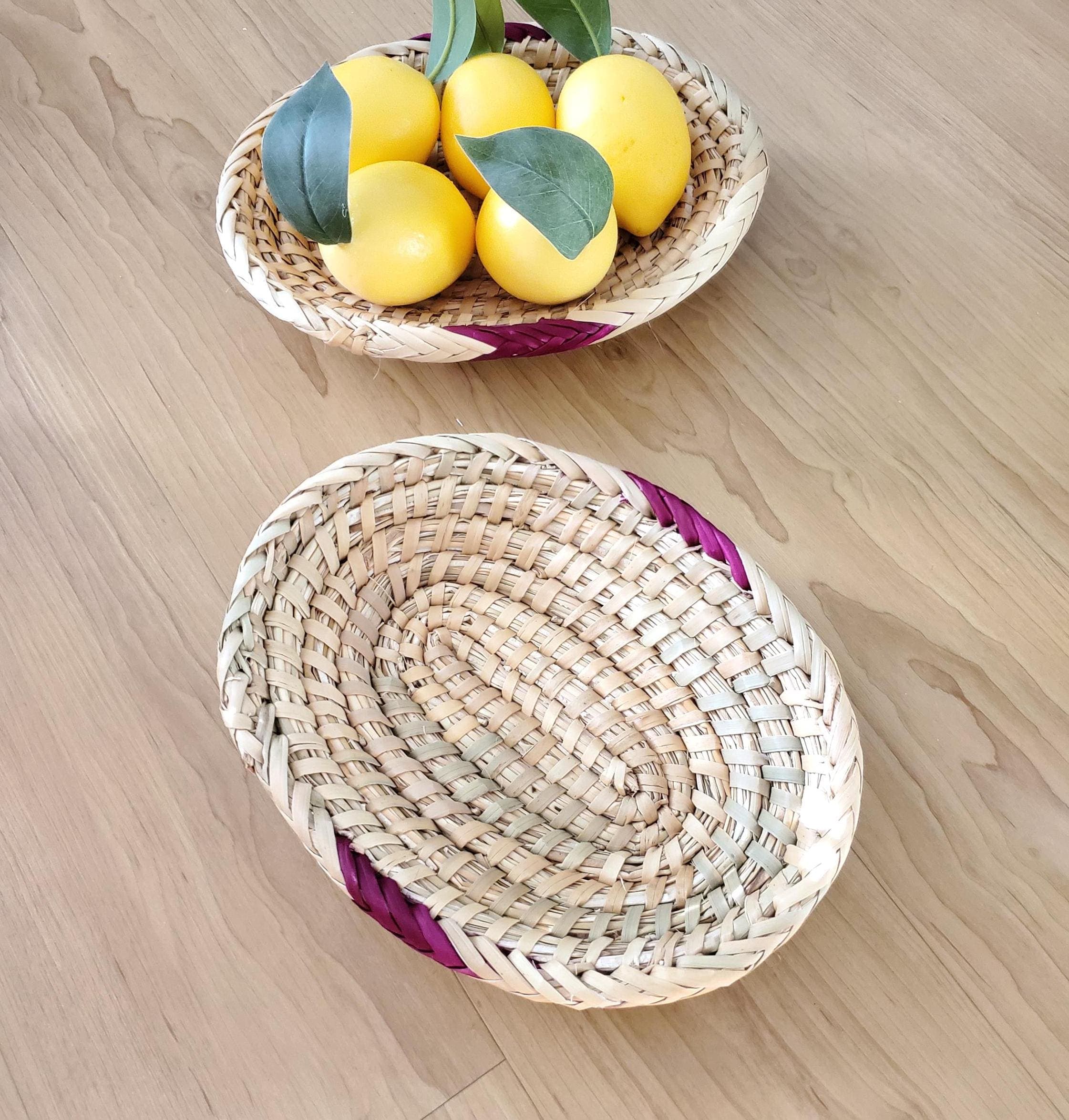 Ethiopian Handwoven Basket: Round Boho Wall Decor, Fruit Bowl