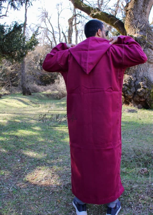 winter moroccan thobe , wool djellaba , wool hooded thobe-Burgundy - image 5