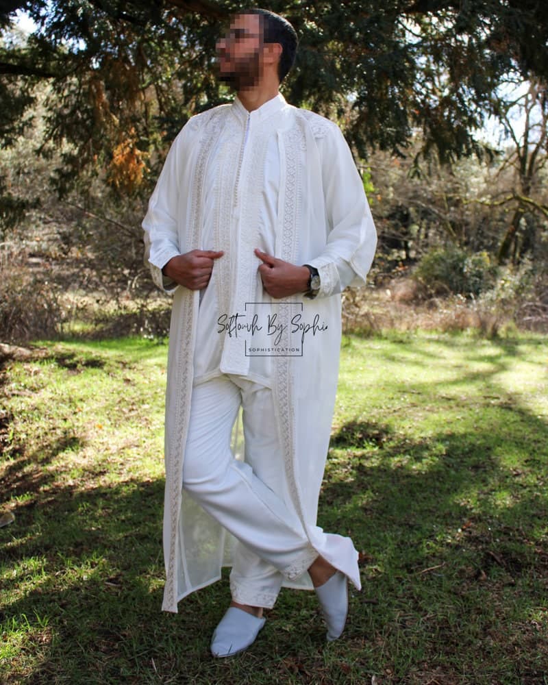 white jabador ,  mens wedding kaftan , nikkah outfit - image 3