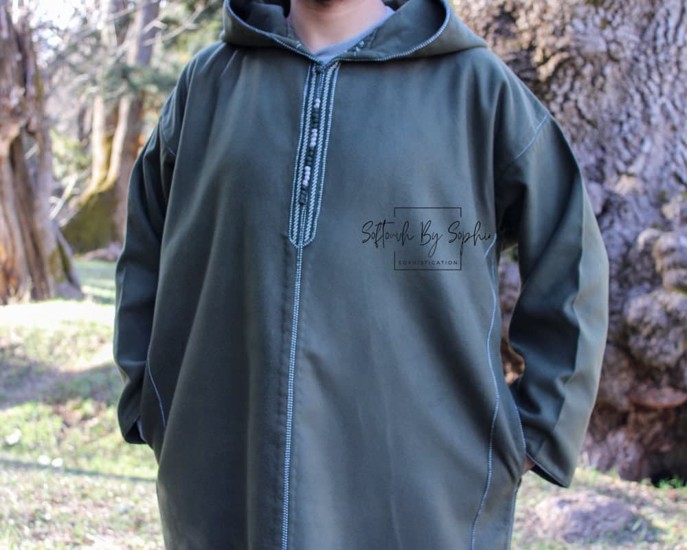 winter Moroccan thobe, wool djellaba men , hooded thobe-Green - image 3