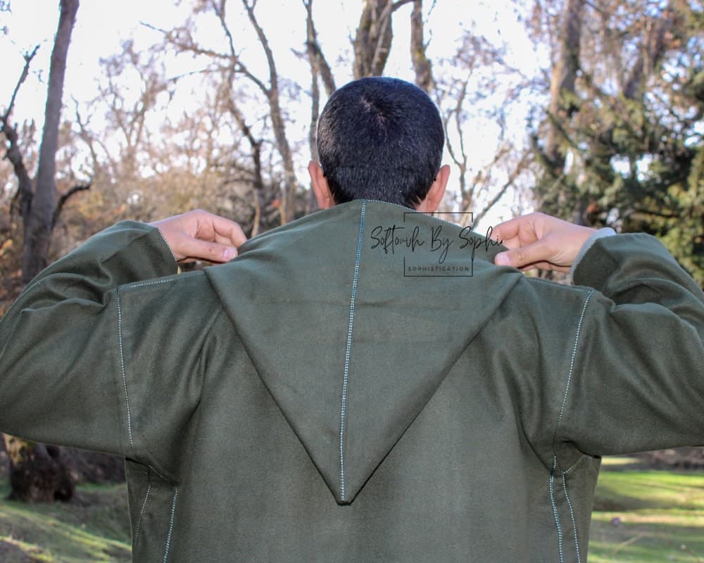 winter Moroccan thobe, wool djellaba men , hooded thobe-Green - image 4