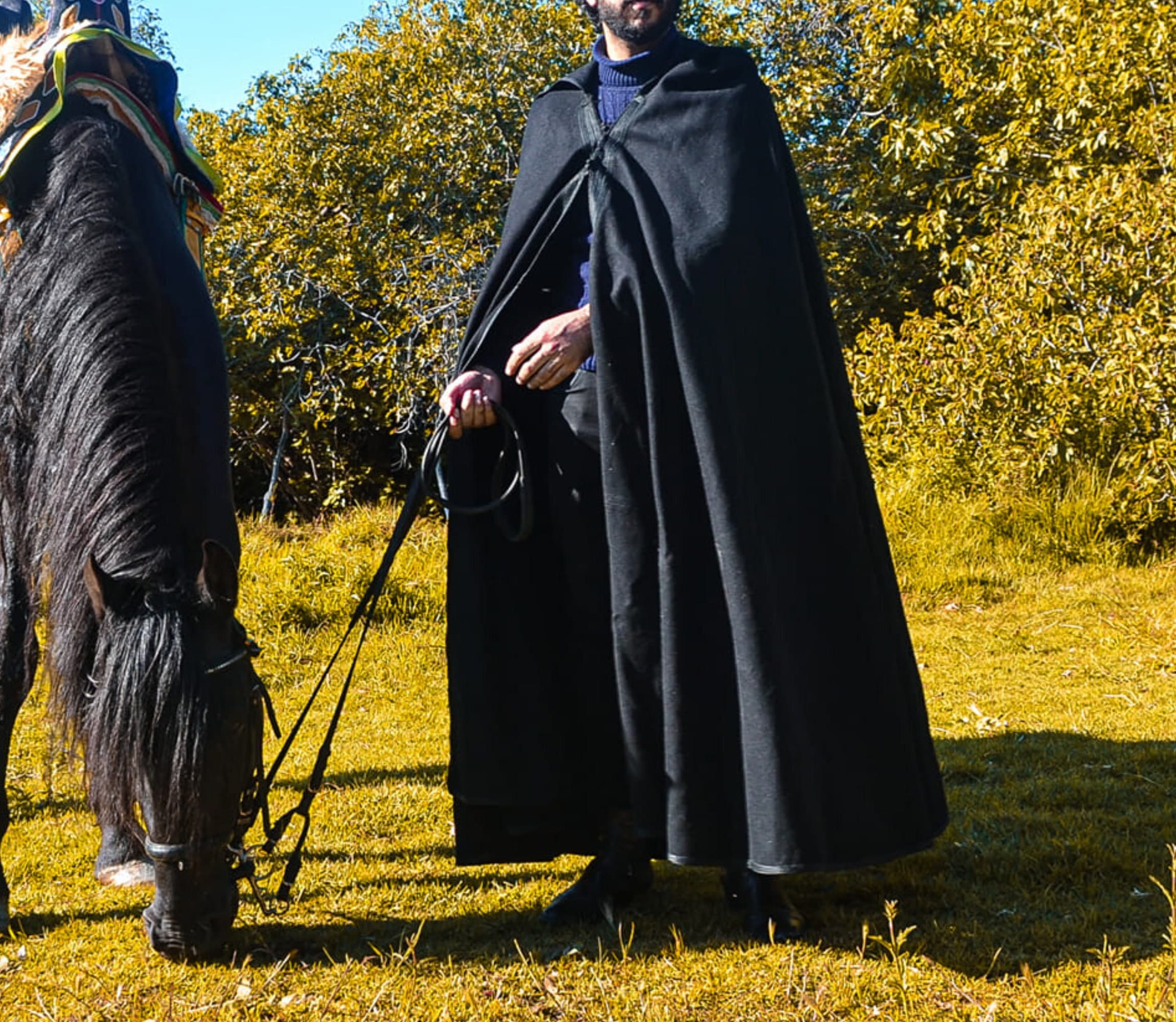 Burnous,hooded winter cloak , selham, black cloak with hood - image 3