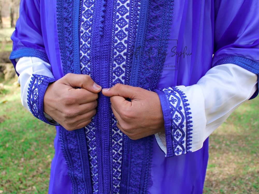 jabador, mens wedding kaftan, nikkah outfit,garment  for groom- Royal Blue - image 4