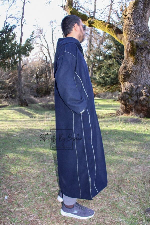 winter Moroccan thobe, wool djellaba men , hooded thobe-NAVY BLUE - image 4