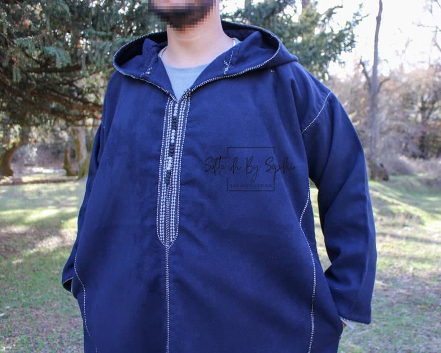 winter Moroccan thobe, wool djellaba men , hooded thobe-NAVY BLUE - image 5