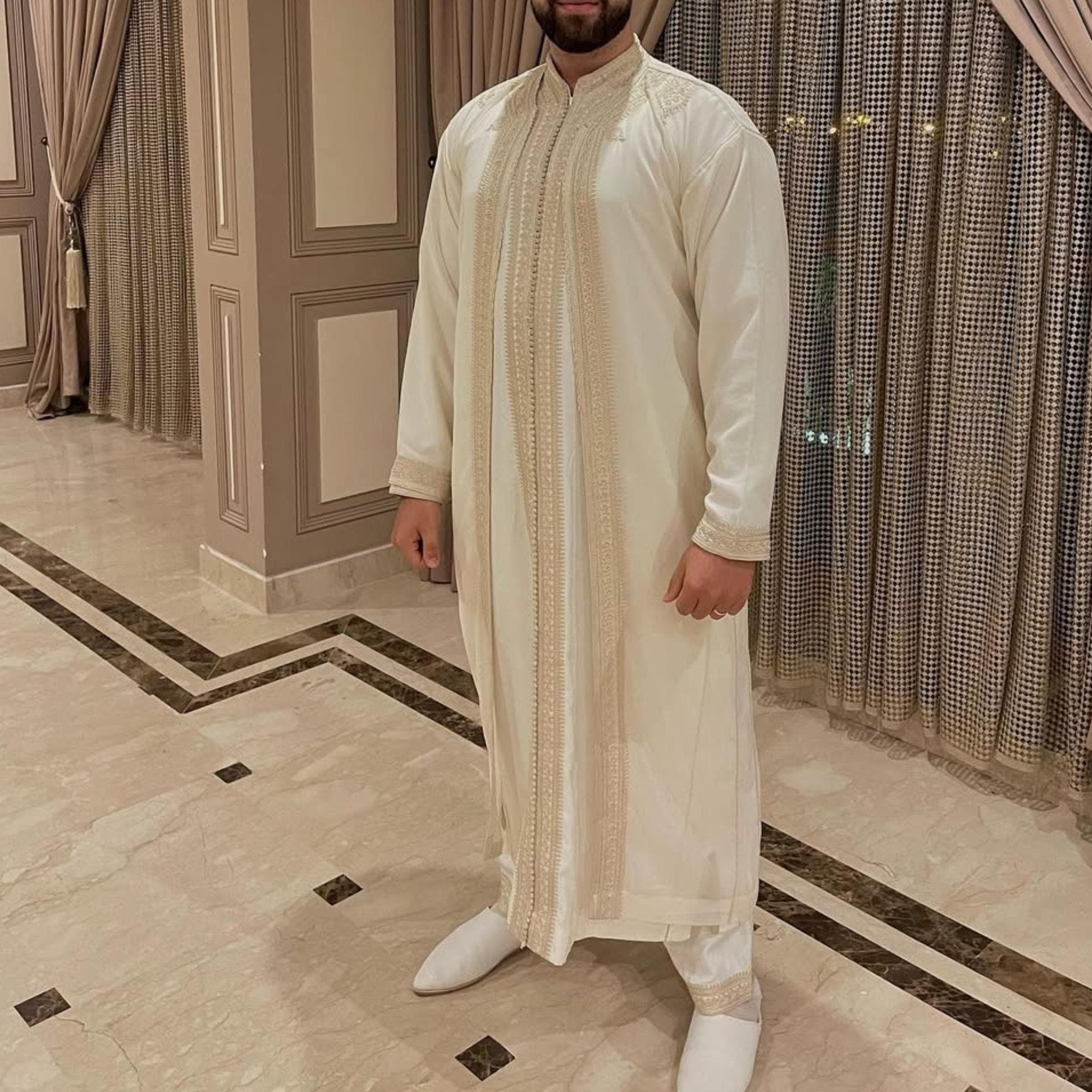 Beige Jabador for Men - Traditional Wedding Kaftan and Groom Outfit with Embroidery - image 3