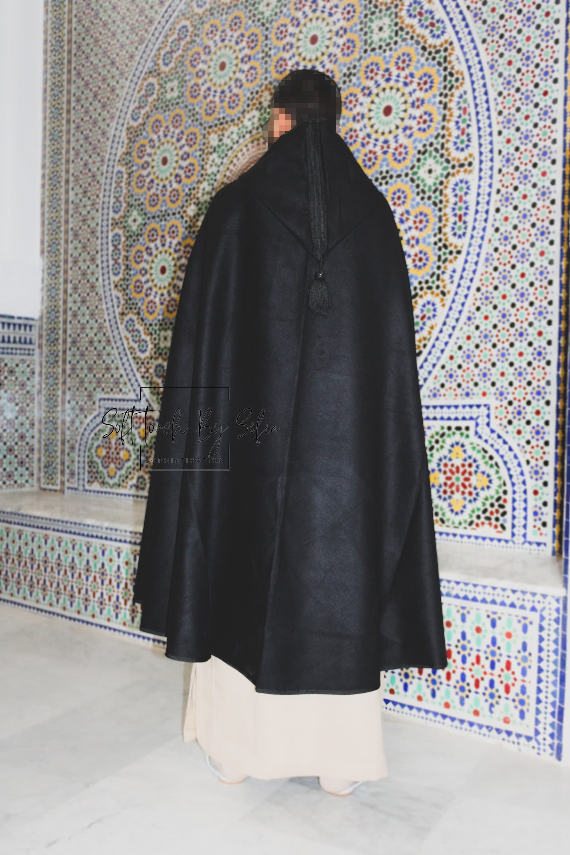 hooded winter cloak , selham, black cloak with hood , burnous - image 4