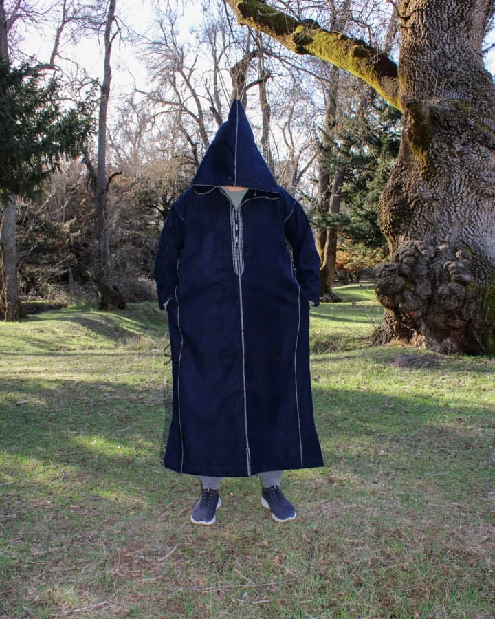 winter Moroccan thobe, wool djellaba men , hooded thobe-NAVY BLUE - image 3